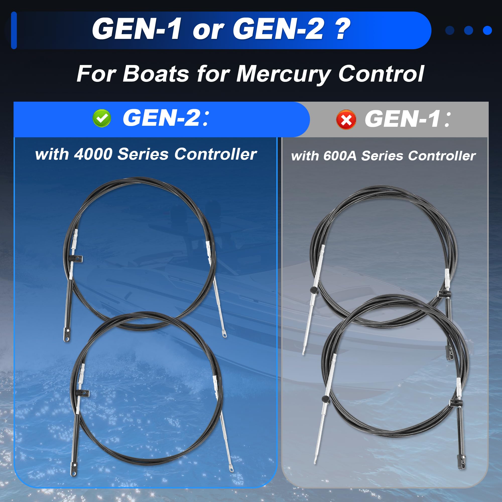 Gen2 Gasgriffsteuerungskabel für Boote, 33 C, Marine, Außenbord-Fernbedienungskabel, passend für Mercury, MerCruiser, Mariner für Force-Motoren, ersetzt CC189-Serie, schwarz, 2 Stück