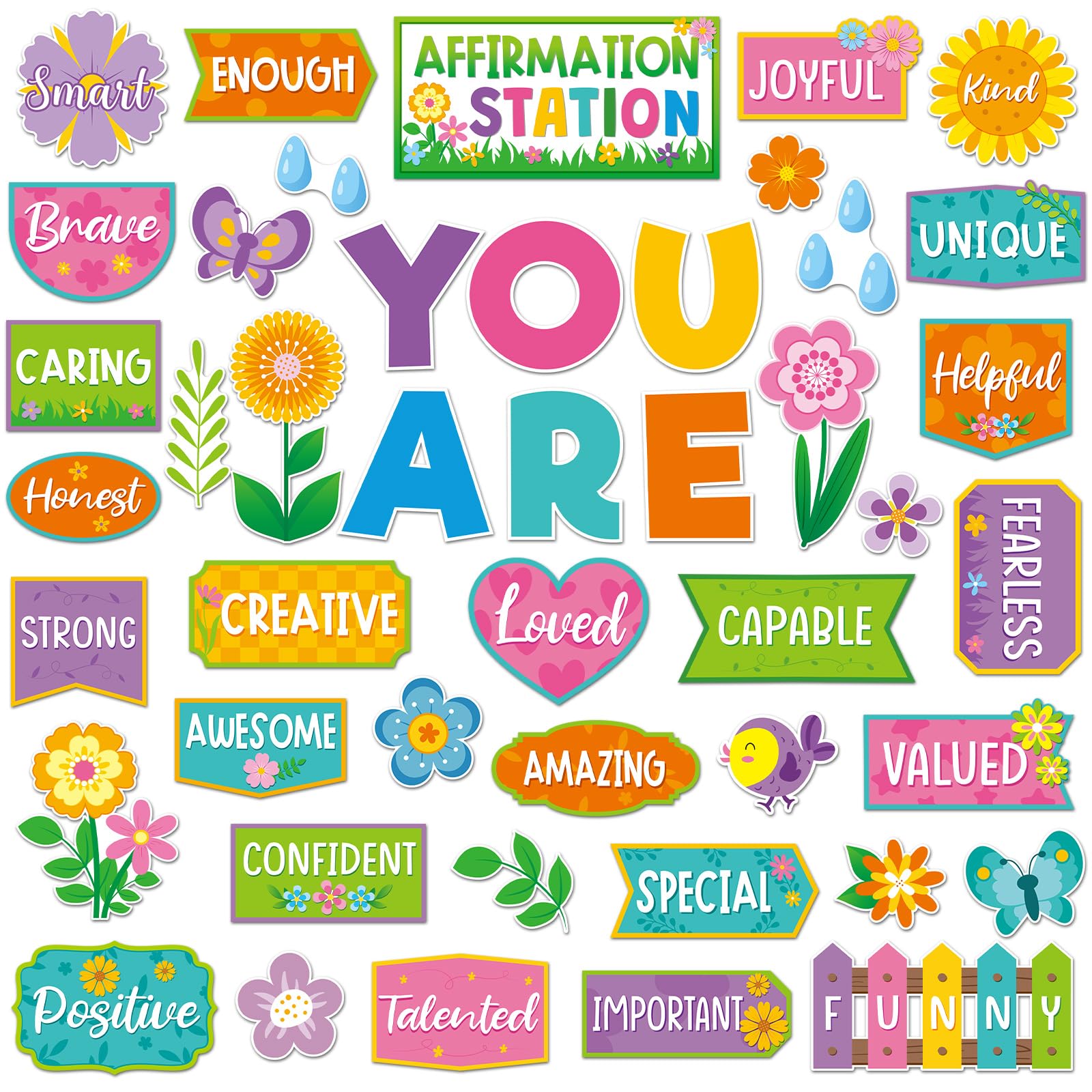 Weekgrat 45pcs Spring Affirmation Station Bulletin Board Set Motivational Posters Classroom Mirror Growth Mindset Decor Positive Affirmations Accents Cutouts for School Office Home Teacher Wall Supply — image 1