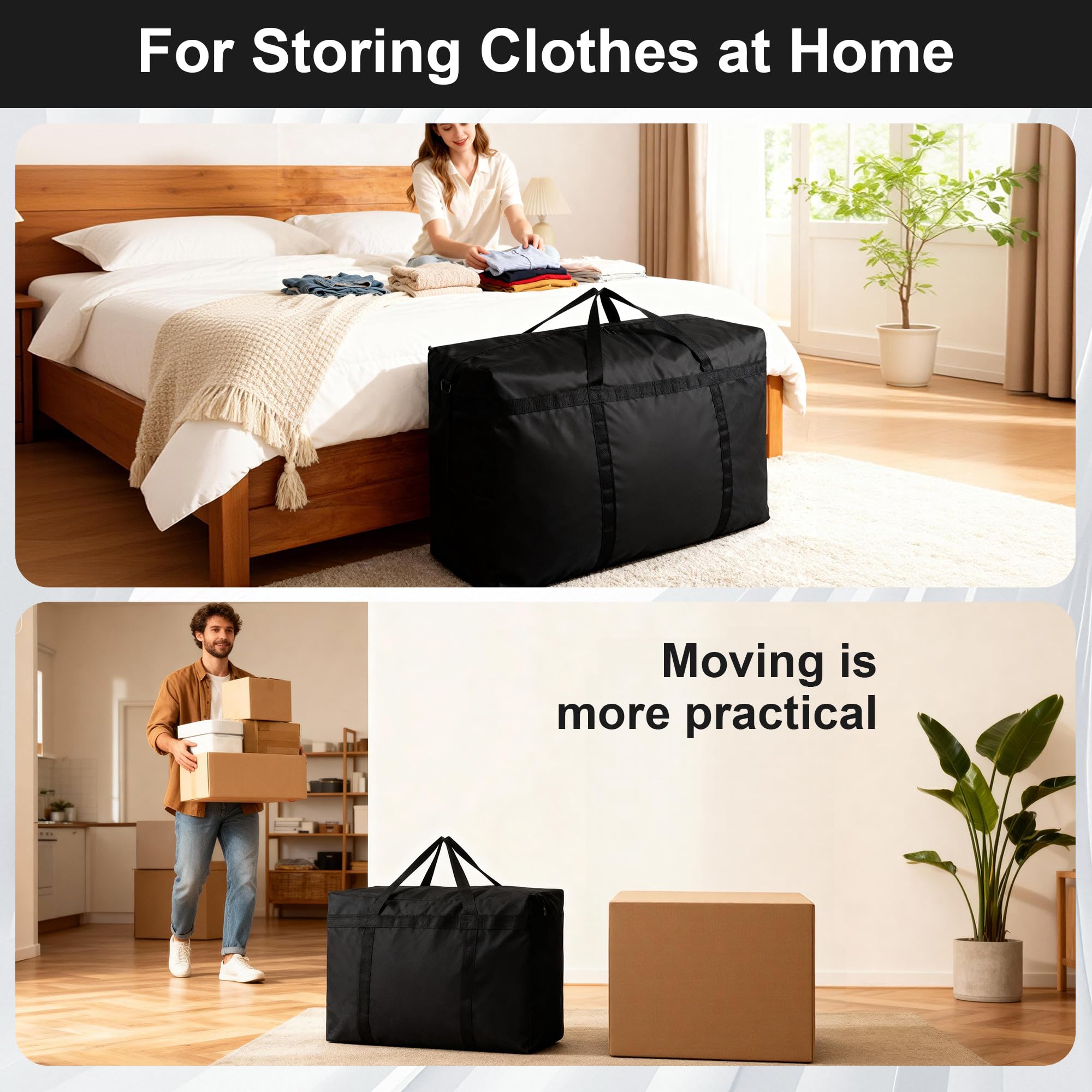 Lot de 2 sacs de rangement extra larges de 180 L, en tissu Oxford 600D ultra-résistant avec poignées renforcées, idéaux pour les voyages et les déménagements.dimensions : 100 x 58 x 28 cm.