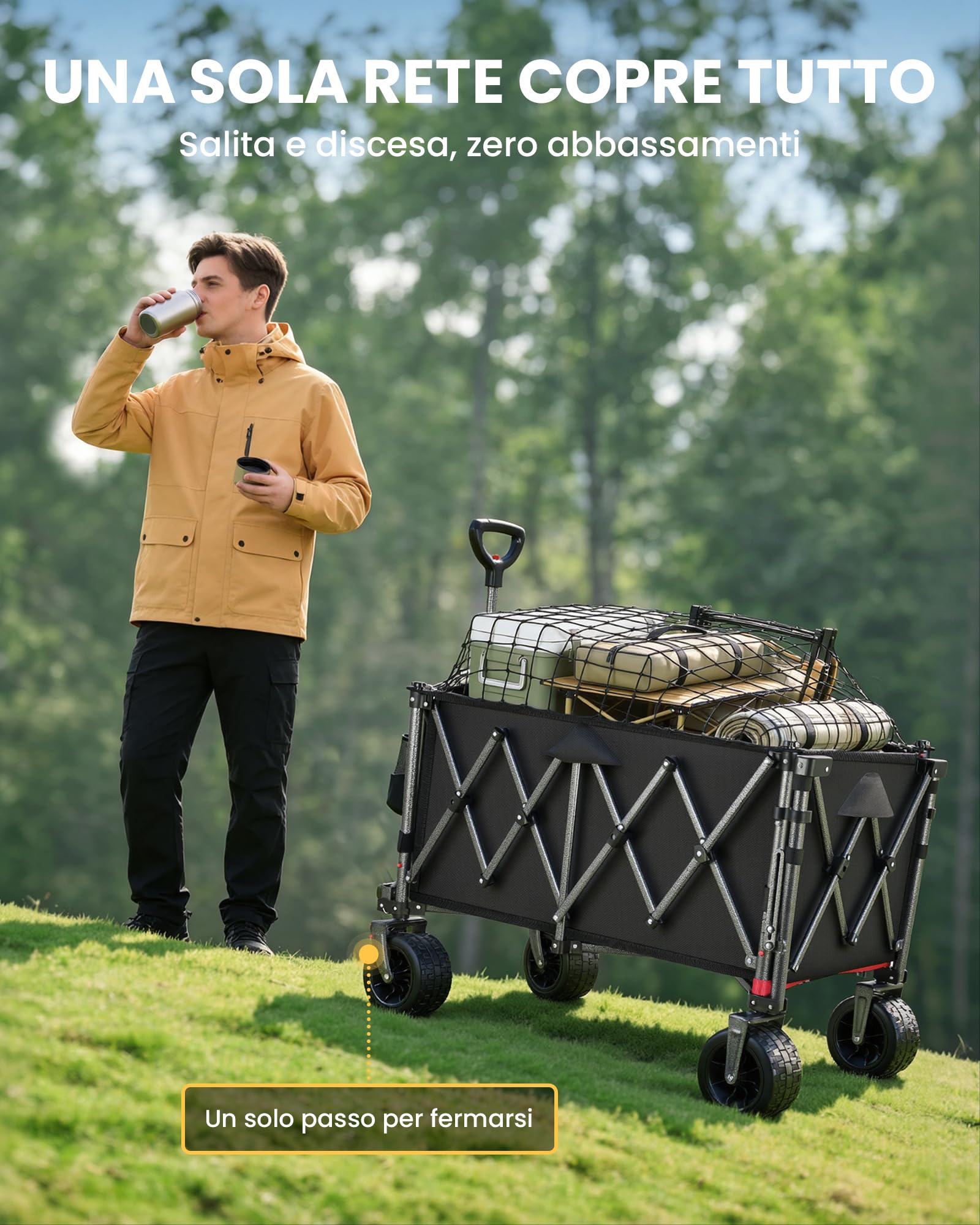 Carrello Spiaggia YEAUPE PRO XXXL con Grandi Ruote Girevoli 360°, 250kg 200-300L, Nero