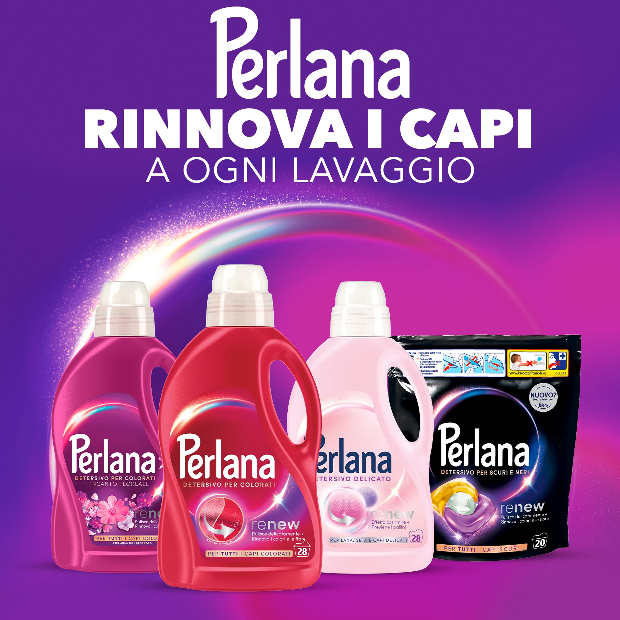 Perlana Detersivo Colorati Caps (6 confezioni da 20 Caps), Detersivo lavatrice capsule per tutti i capi colorati, Detersivo colorati per pulizia delicata e colori e fibre rinnovati
