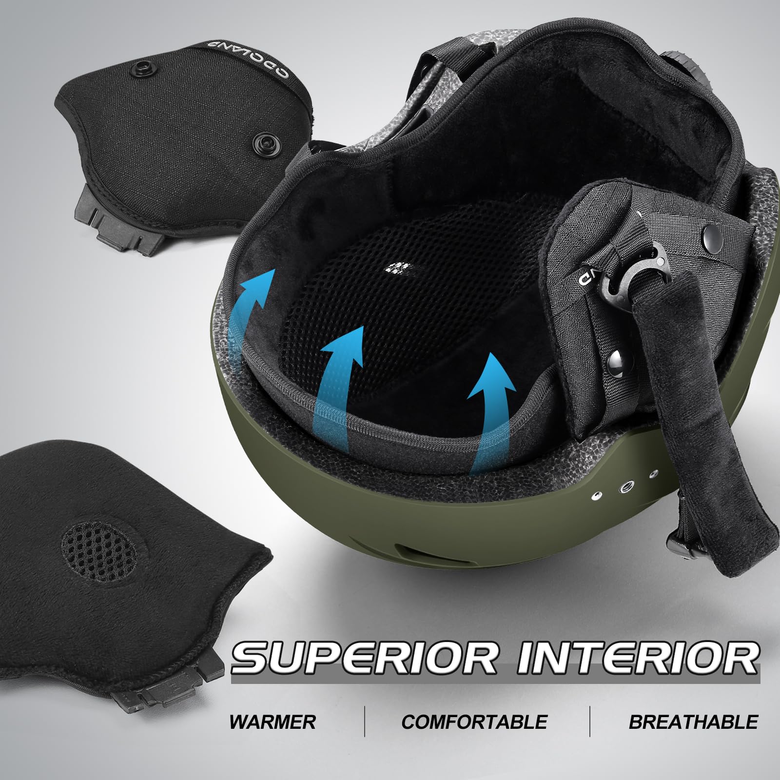 Odoland Casco da Sci Integrale con Visiera, Casco Sportivo per Uomo e Donne, Casco da Snowboard con Maschera UV 400 Proteczione e Antivento, Casco per Sport Invernali
