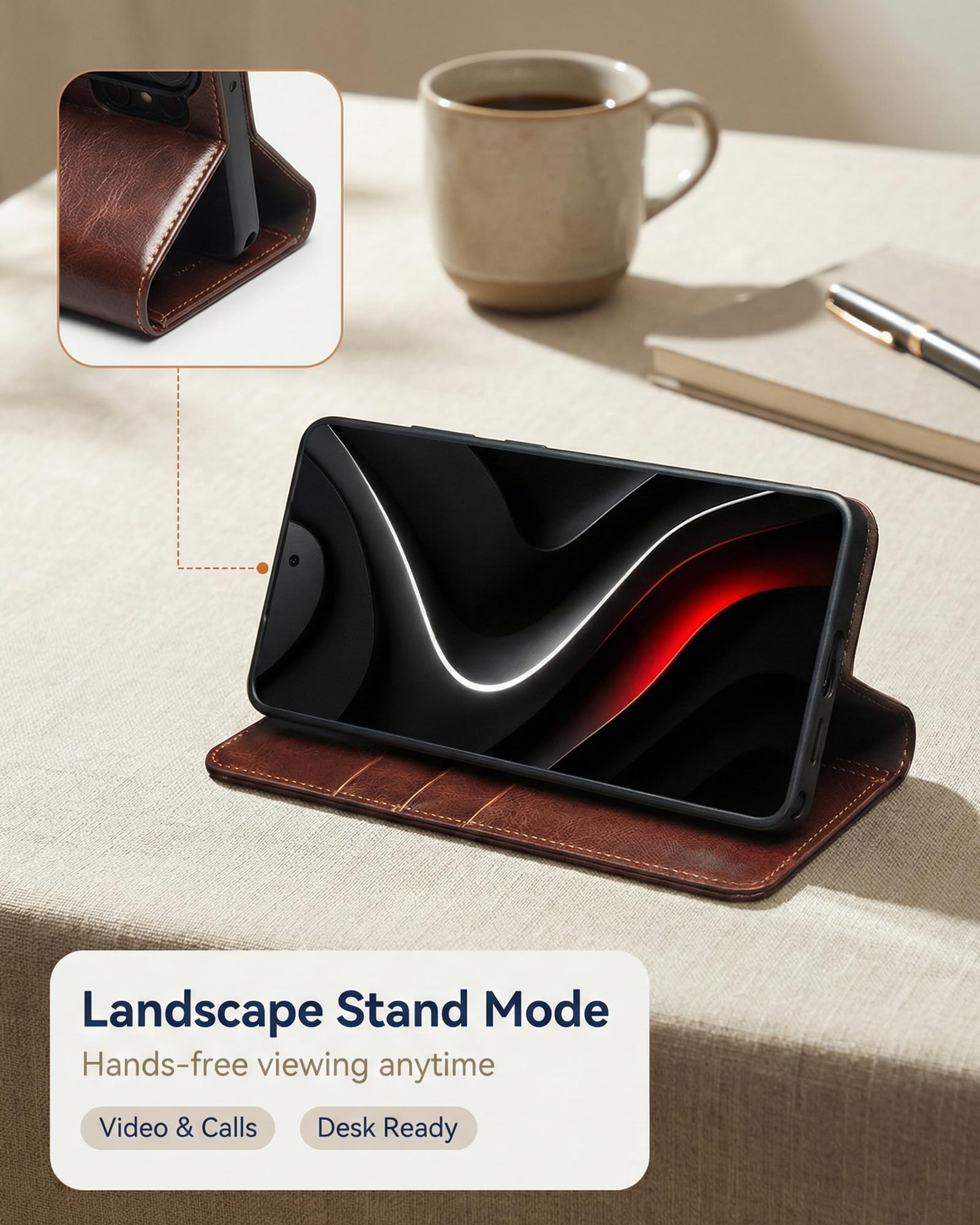 Leder-foliohülle im Business-Stil für Samsung Galaxy S26 Ultra, Brieftaschen-Klapphülle mit 3 Kartenfächern, Schlanker TPU-Handyhülle und Bequemem Griff für den Täglichen Transport, Braun