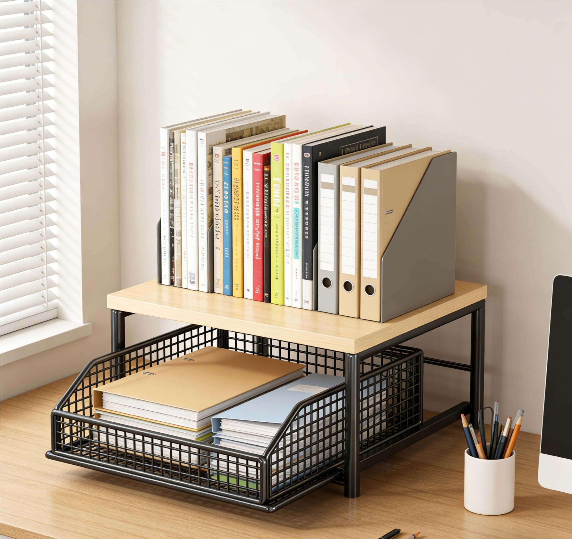 Carro de Cocina de Dos Niveles Organizador para máquina de café con cajones deslizantes Estante de Almacenamiento para encimera Soporte para microondas de Oficina en casa(Black)
