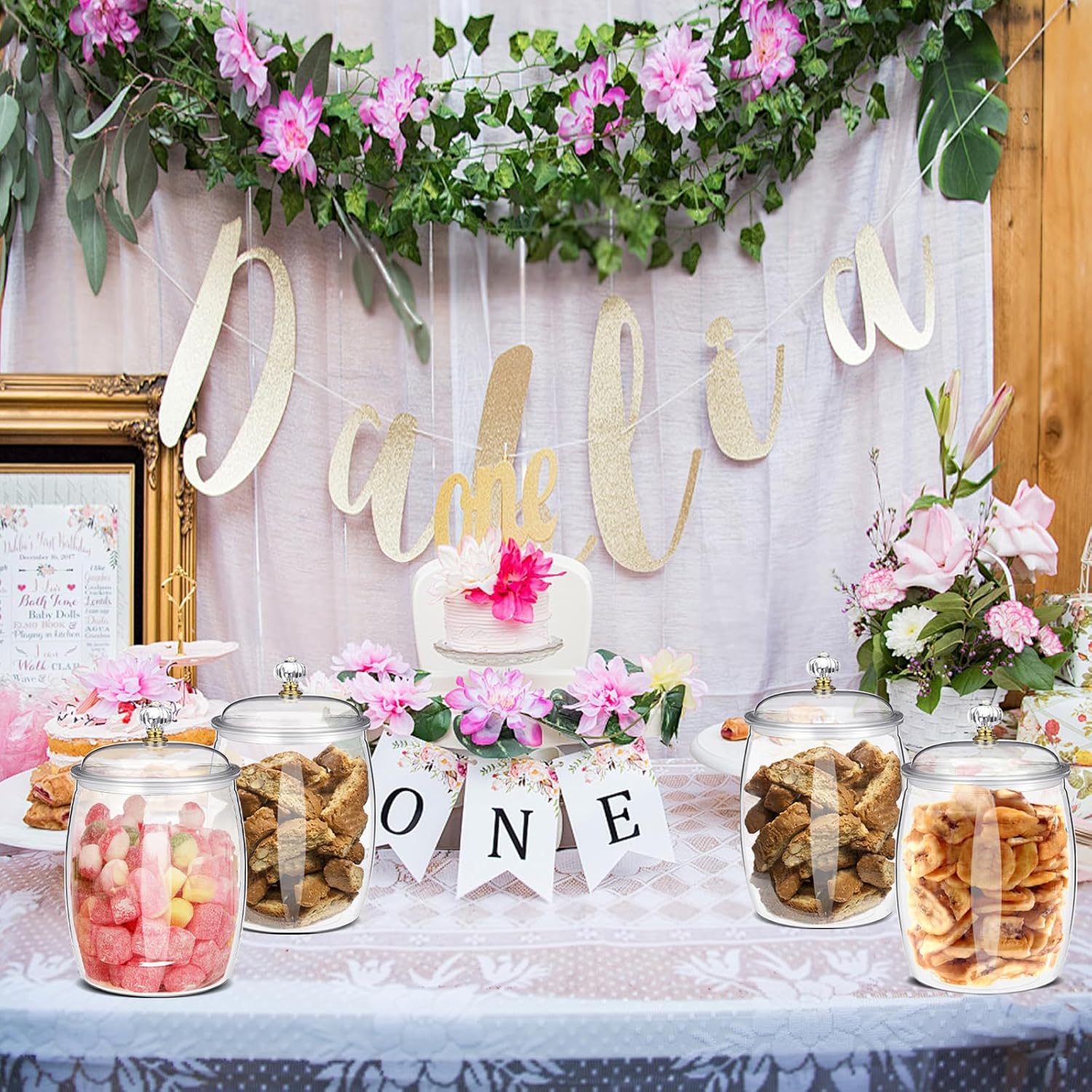 4 Pcs 64 oz Candy and Cookie Jar with Lids 4 Spoons Plastic Jars Decorative Apothecary Jars Candy Buffet Containers Clear Can Airtight Food Storage Canister for Home Decoration Supplies