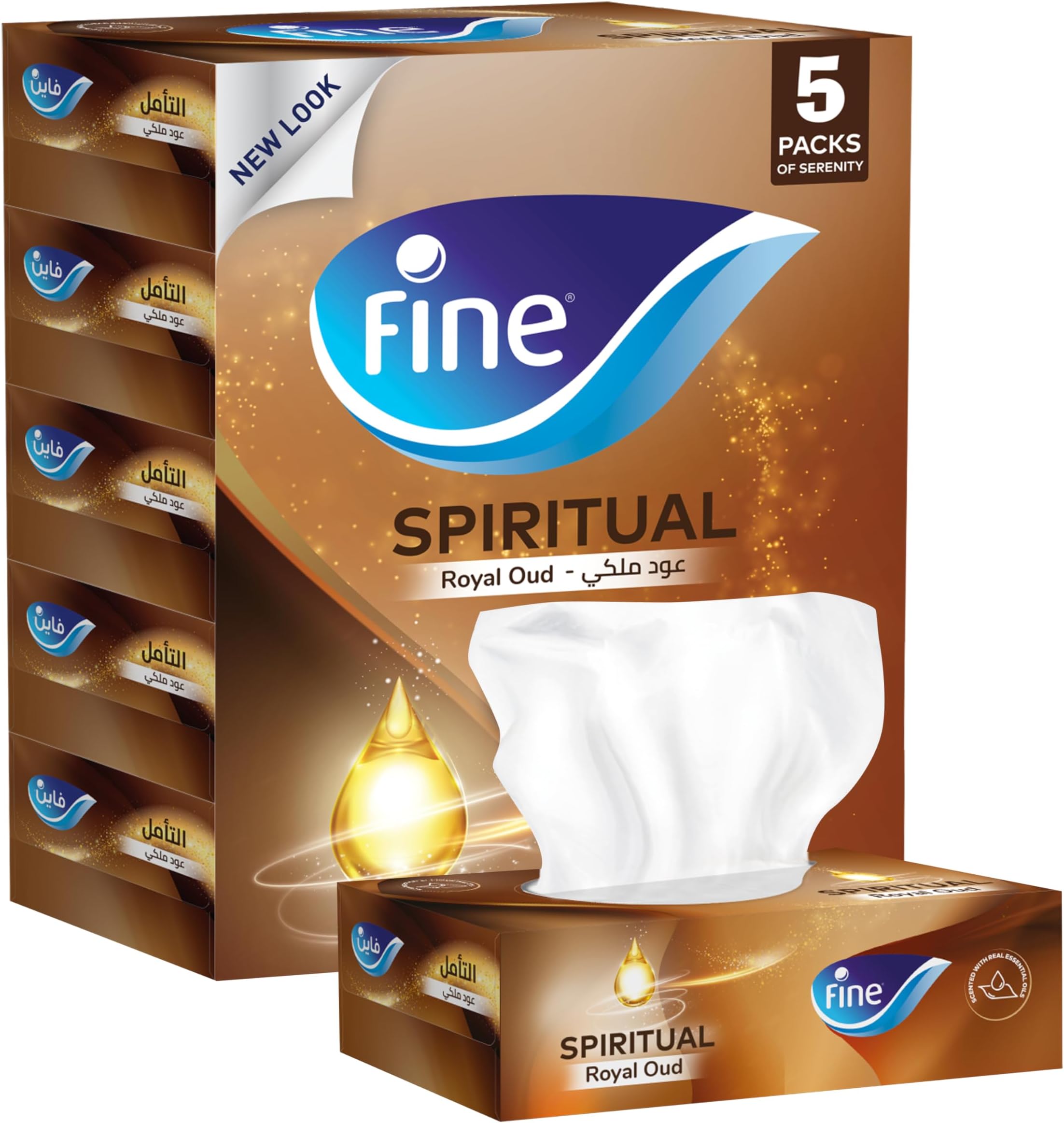 Fine wellness oud facial tissue, 5 boxes of 120 sheets x 2 Ply