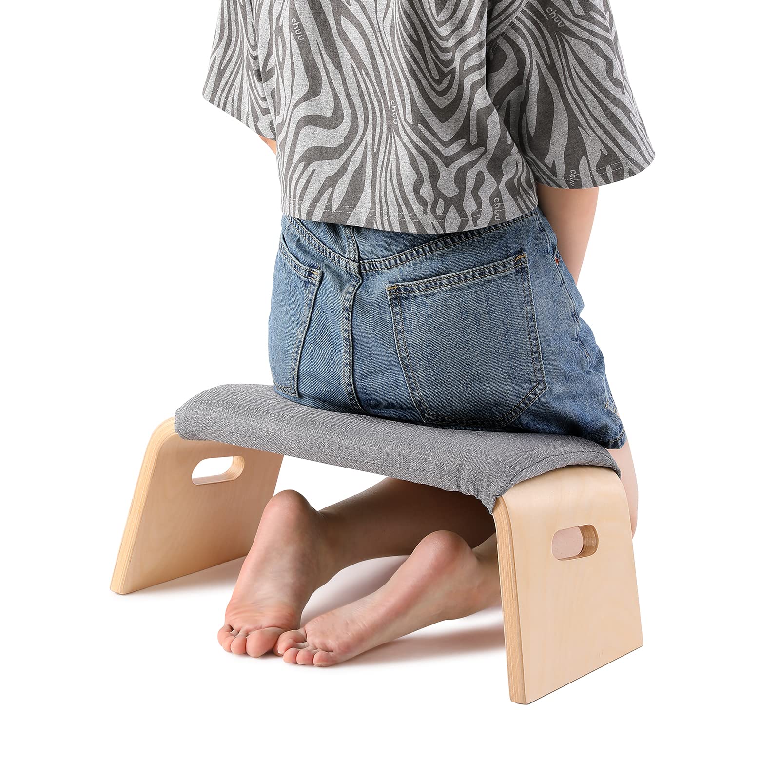 FirFurd Meditationsbank, 2er Set Yoga Bank, Meditationshocker mit abnehmbarem Kissen, Gebetshocker Kniesitz, aus Massivholz