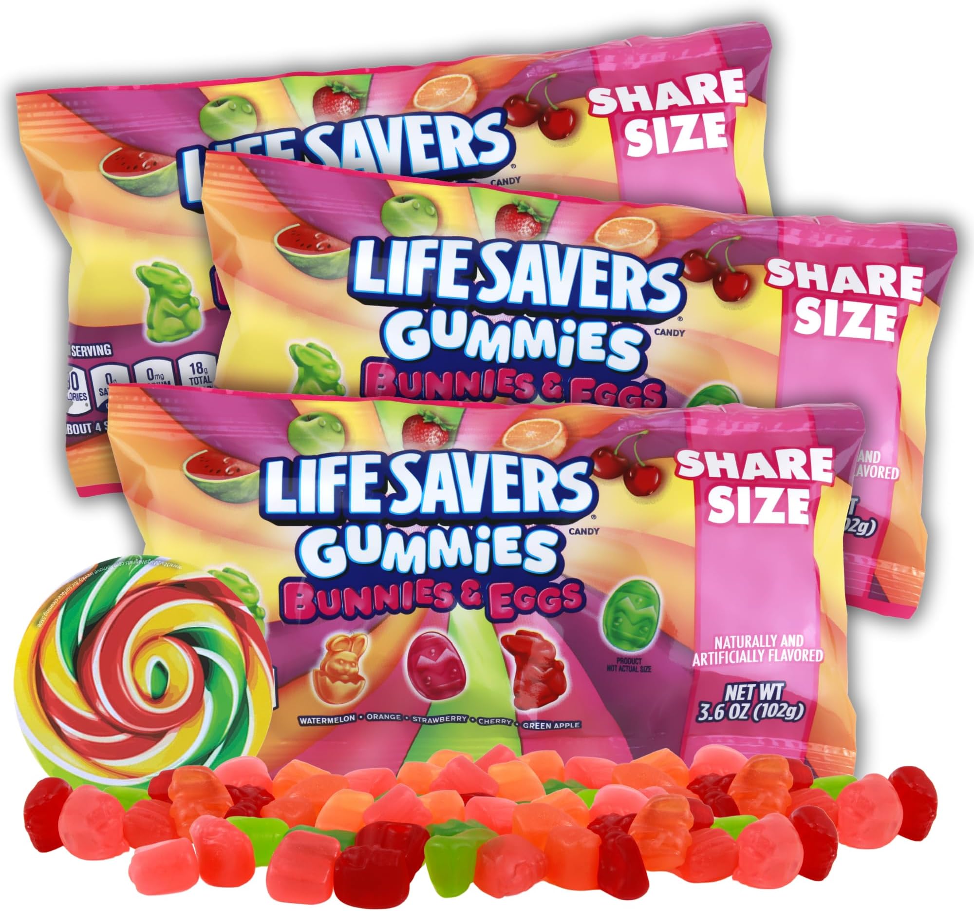 Lifesaver Gummy Bunnies and Eggs, Share Size Bags, Easter Basket Fillers, 3.6 Ounces, (Pack of 3)