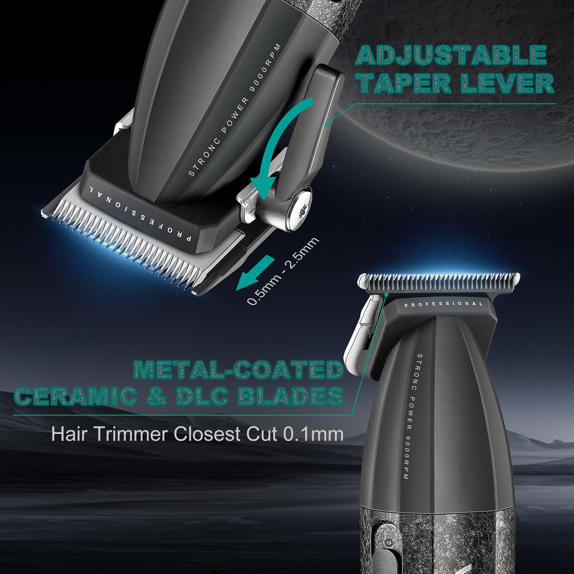 VGR Trimmer per capelli senza fili per uomo - Combo professionale da barbiere 9000 giri/min - Macchina da taglio elettrica ricaricabile USB-C - Kit da taglio