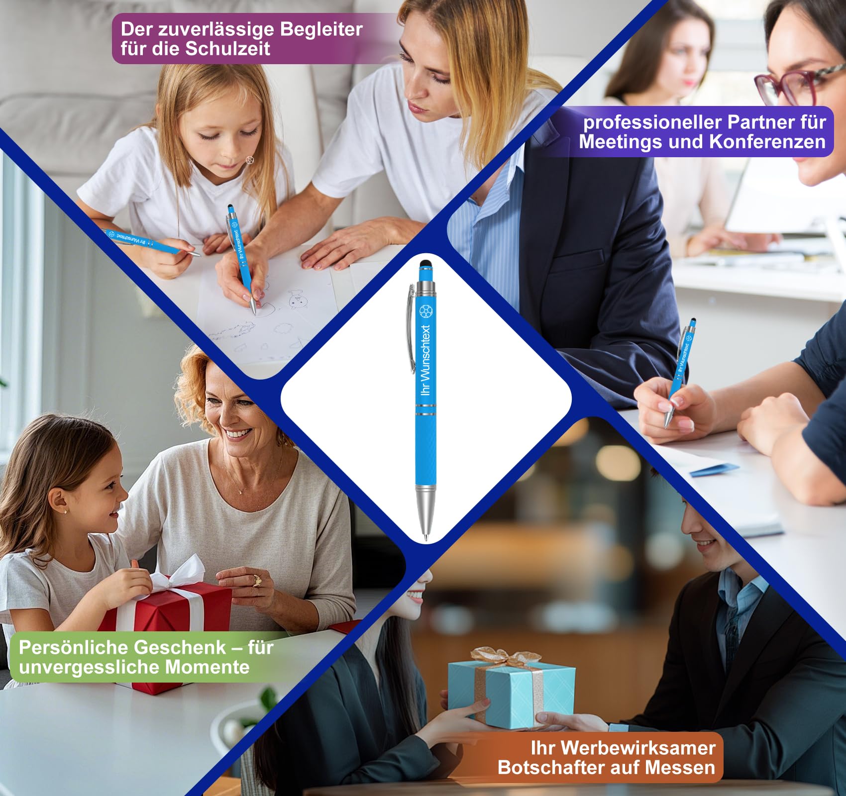 50er Personalisiert Kugelschreiber mit Gravur,Motivation Stift,Metall Druckkugelschreiber mit Touchpen,0.7mm Strichstärke,Blau Tinte,Glücks-Kuli für Prüfung Aufmunterung Genesung,Stil D
