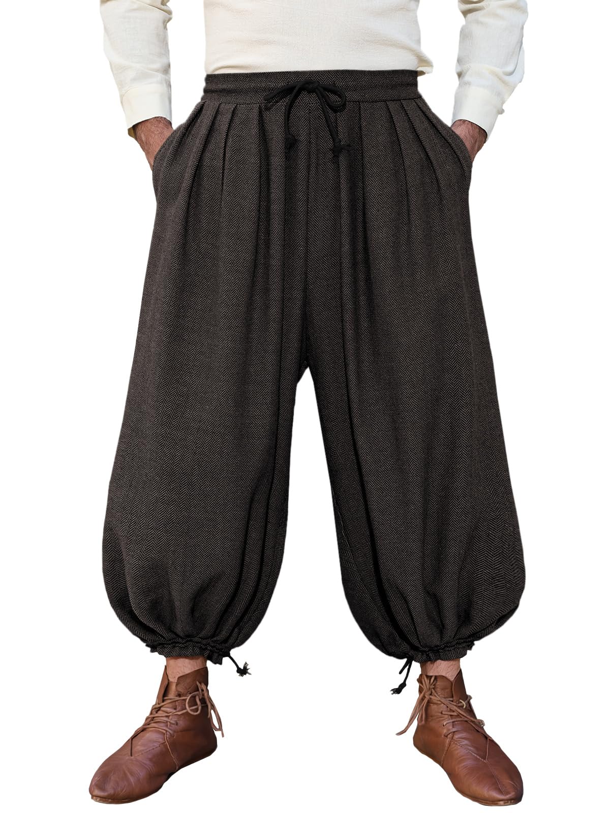 Runcati Mens Medieval Renaissance Baggy Harem Pants Pirate Costume Trousers, Black, Large