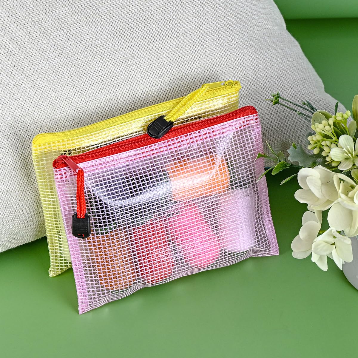COWORK-UP 20Pcs Small Plastic Wallets A6 Mesh Zipper Bags Small Toy Storage Pouch for Flashcards Crafts Supplies - Image 4