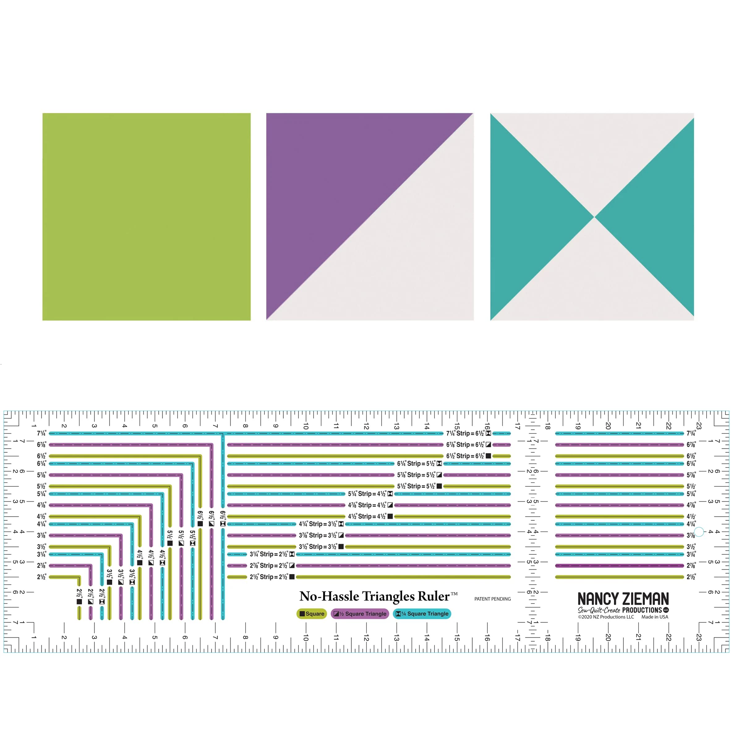 Zieman, Nancy Exclusive No-Hassle Triangles Ruler, Green,Aqua,Purple