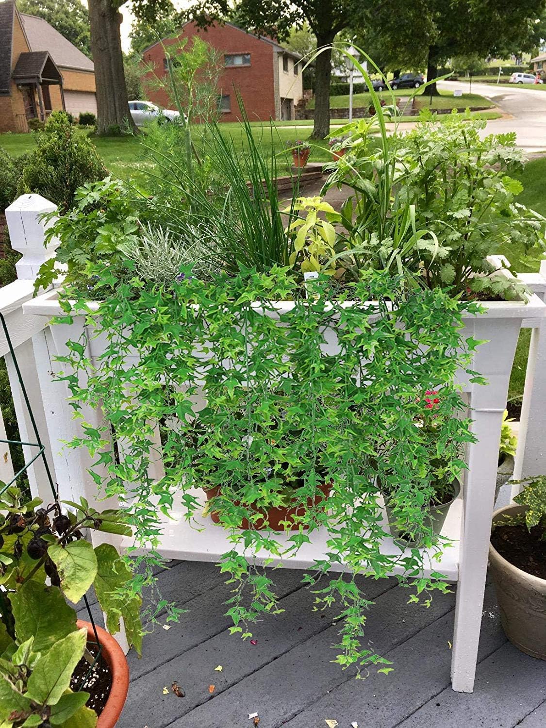 Artificial Hanging Vine, Sweet Potato Leaves Plastic Plants Greenery Faux Ivy Garland Fake Plant UV Resistant for Indoor Outdoor Garden Door Wall Baskets Wedding Party Table Decoration Green 4 Pcs - Image 3