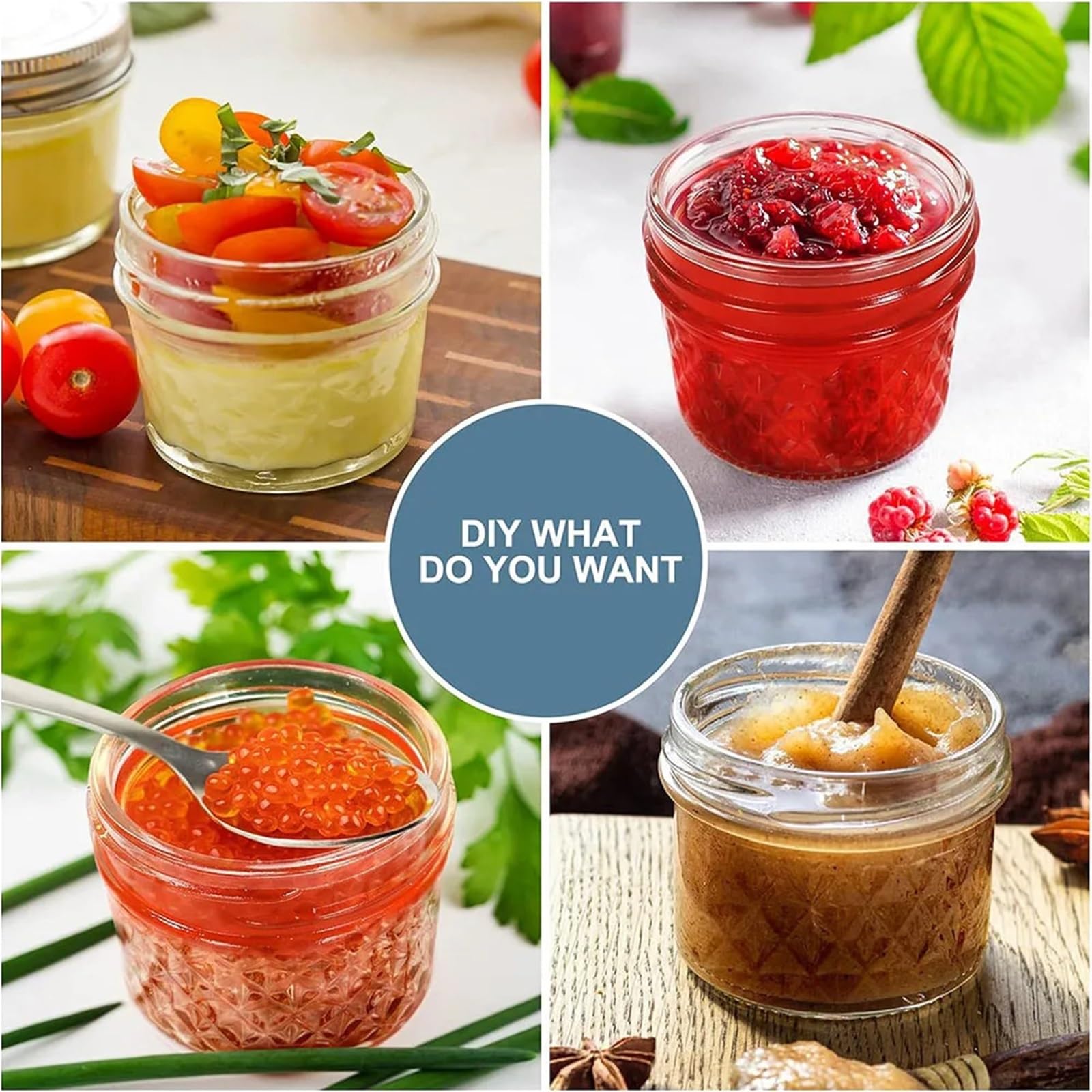GläSer Zum Einkochen 4oz Mini-Glas mit abnehmbaren Deckeln, Konserven for Honig, Marmelade, Gelee, Hochzeitsgeschenke, Lebensmittelaufbewahrung in der Küche(6Pcs)