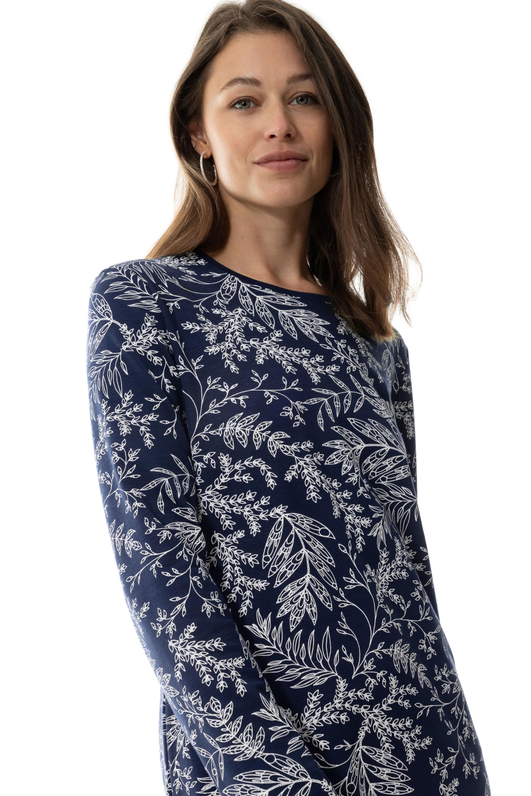Mey Damska koszula nocna - sukienka do kolan z niezwykłym nadrukiem i okrągłym dekoltem - seria Celine - 12018, niebieski (Night Blue), S