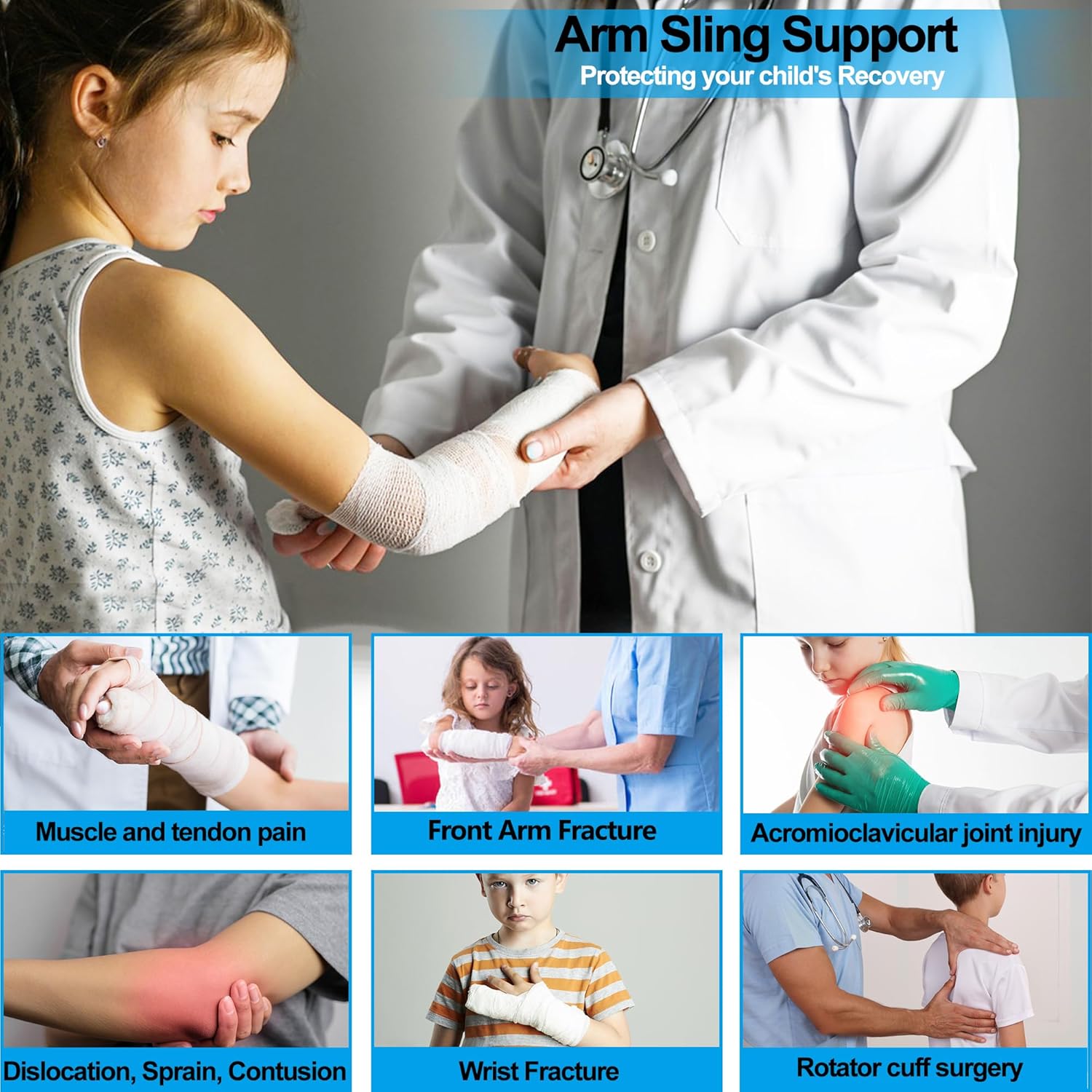 Kids Arm Sling,Mesh Medical Sling with Adjustable Shoulder Pad,Breathable Children Arm Support Shoulder Immobilizer Brace for Elbow,Wrist Injury,Torn Rotator Cuff,Post-Surgery(Black,X-Small) - Image 4