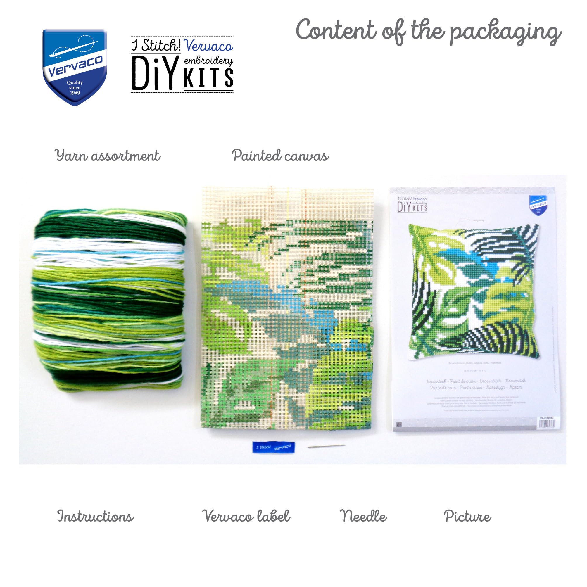 VERVACO Kit Cuscino Punto Croce Foglie BOTANICHE Set Ricamo Principianti Cuscini Gobelin Decorativi ca. 40 x 40 cm Accessori per Lavoretti Creativi DIY Casa Decor Hobby Adulti Cross Stitch