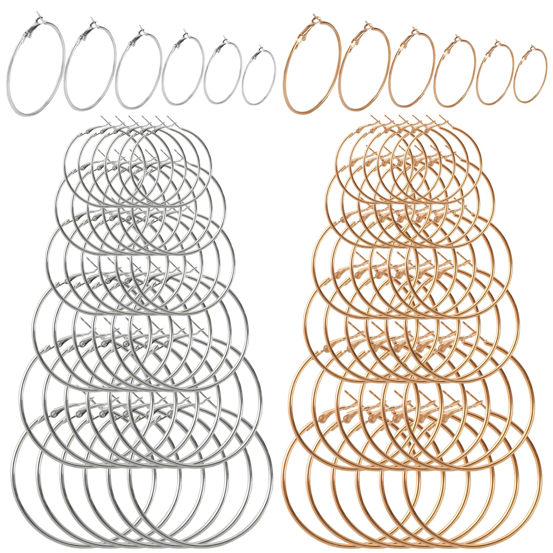 HLTOO 96PCS Hoop Earrings Finding, Round Hypoallergenic Earring Hoops, Stainless Steel Open Beading Hoop, for Women's Jewelry Making, DIY Earrings Crafts, 6 Sizes