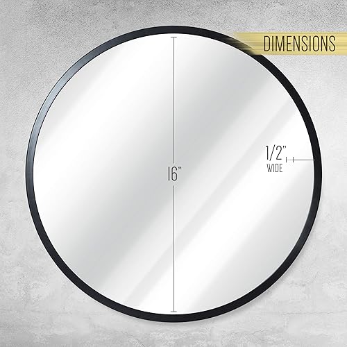 Miniatura 6 de HBCY Creations Espejo redondo pequeño, espejo de pared negro de 16 pulgadas para entrada, baño, sala de estar y más, espejo minimalista moderno para