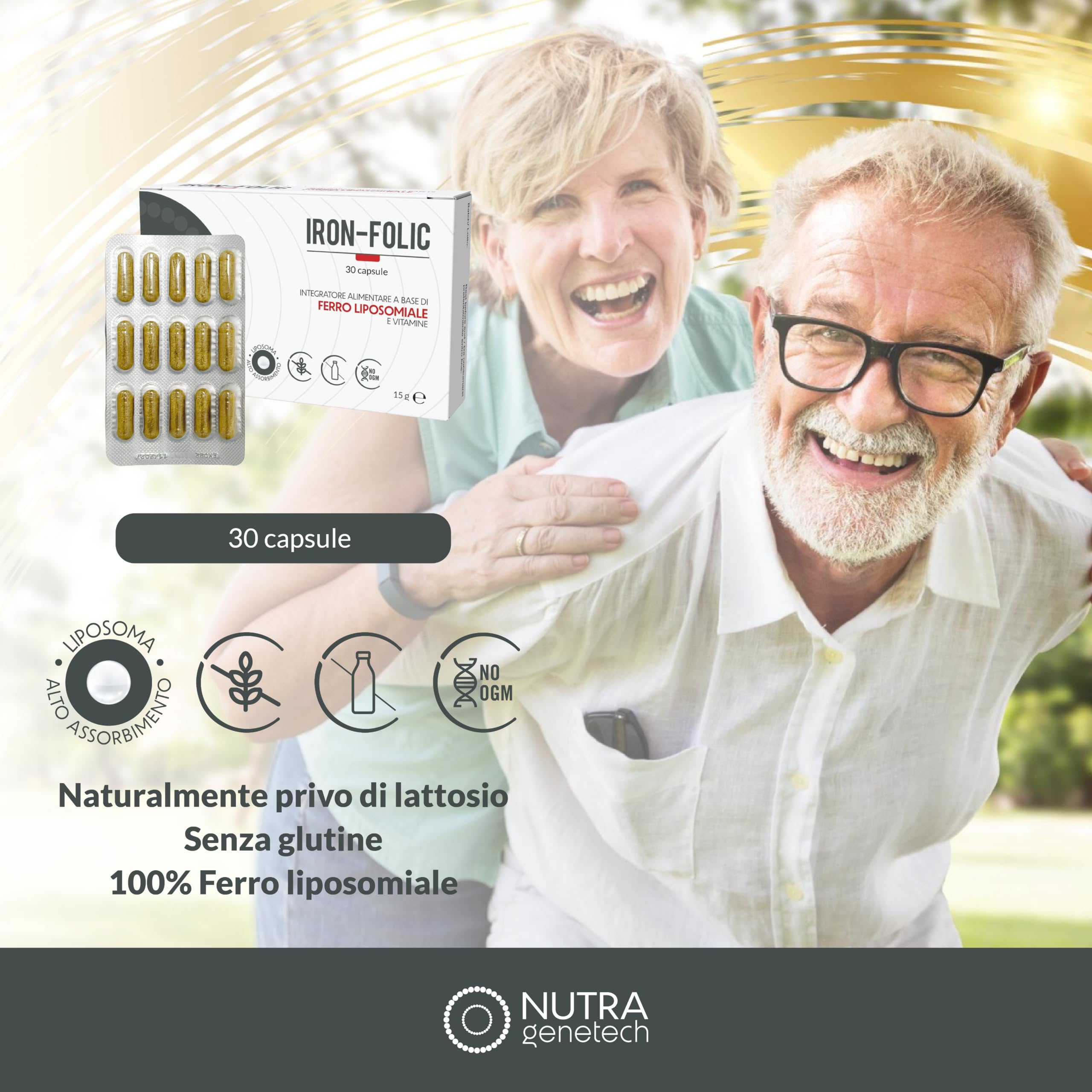 Iron-Folic – Integratore alimentare con Ferro Liposomiale (30 mg/cps.), Acido Folico, Vit. B6 e B12 – Contribuisce alla normale formazione dei globuli rossi e alla riduzione della stanchezza – 30 caps