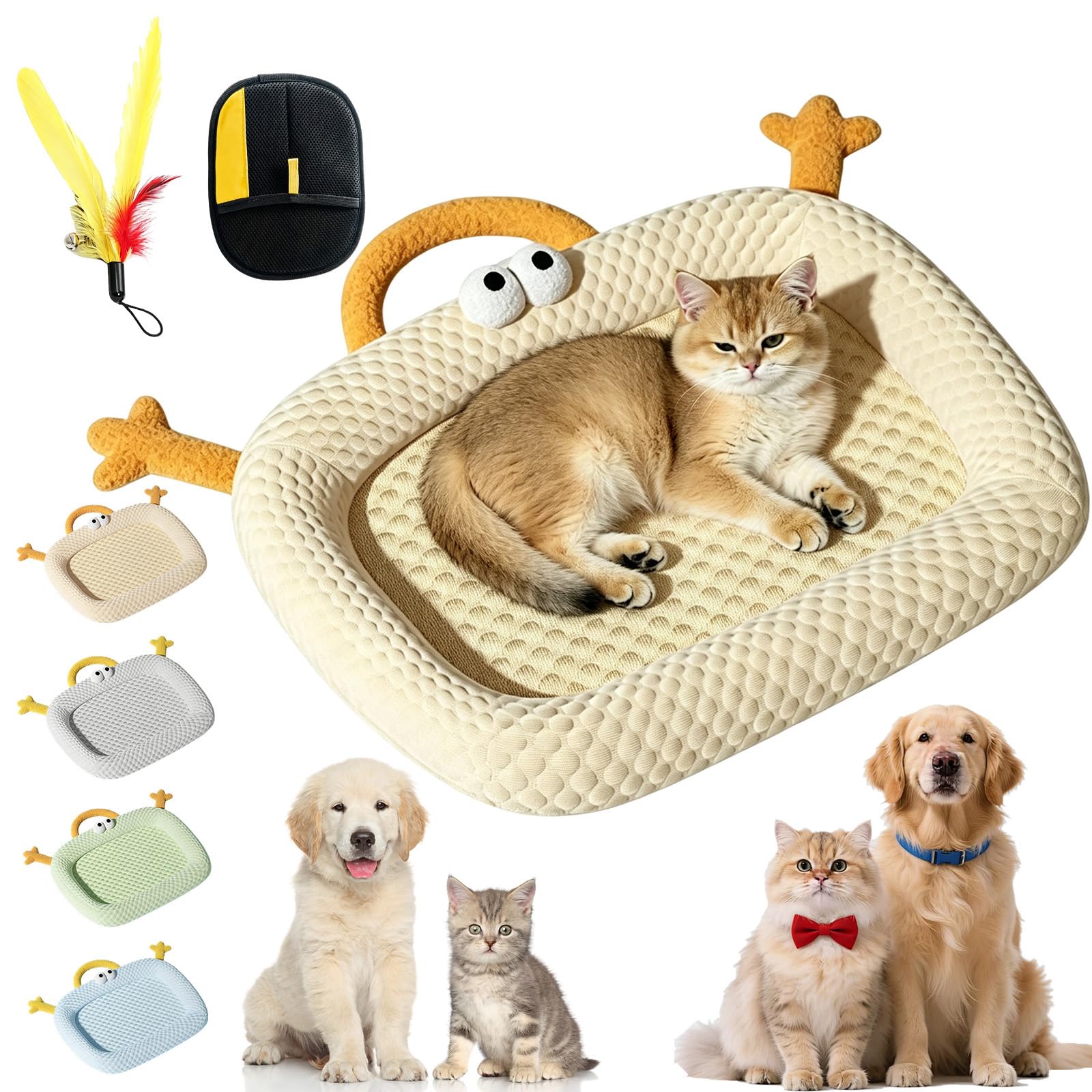Syeefula Summer Cooling Cat Bed, Dog Cooling Mat & Cat Cooling Bed, Ice Silk Pet Cooling Mat for Cat & Small Dog, Washable Non-Slip Cat Mat, Portable Summer Mat for Dog Crate, Couch & Car (1yellow,S)