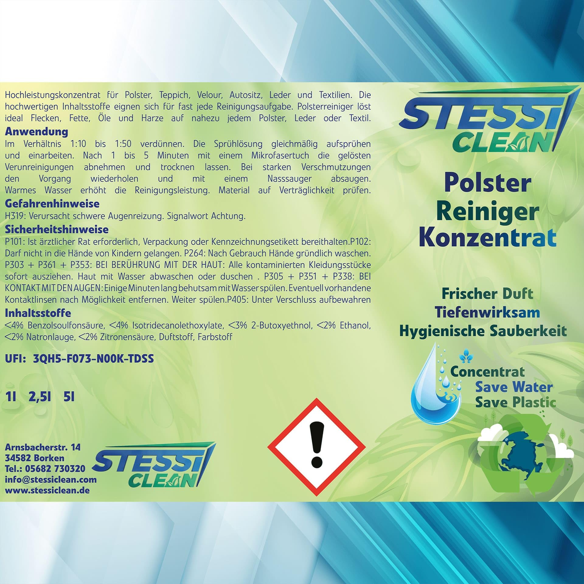 Polsterreiniger Konzentrat | 10 Liter | Reinigung Teppichböden | Polstern | Autositzen | Reinigungsmittel | Fleckenreinigung | Möbelstoffe | Teppiche und Hartböden