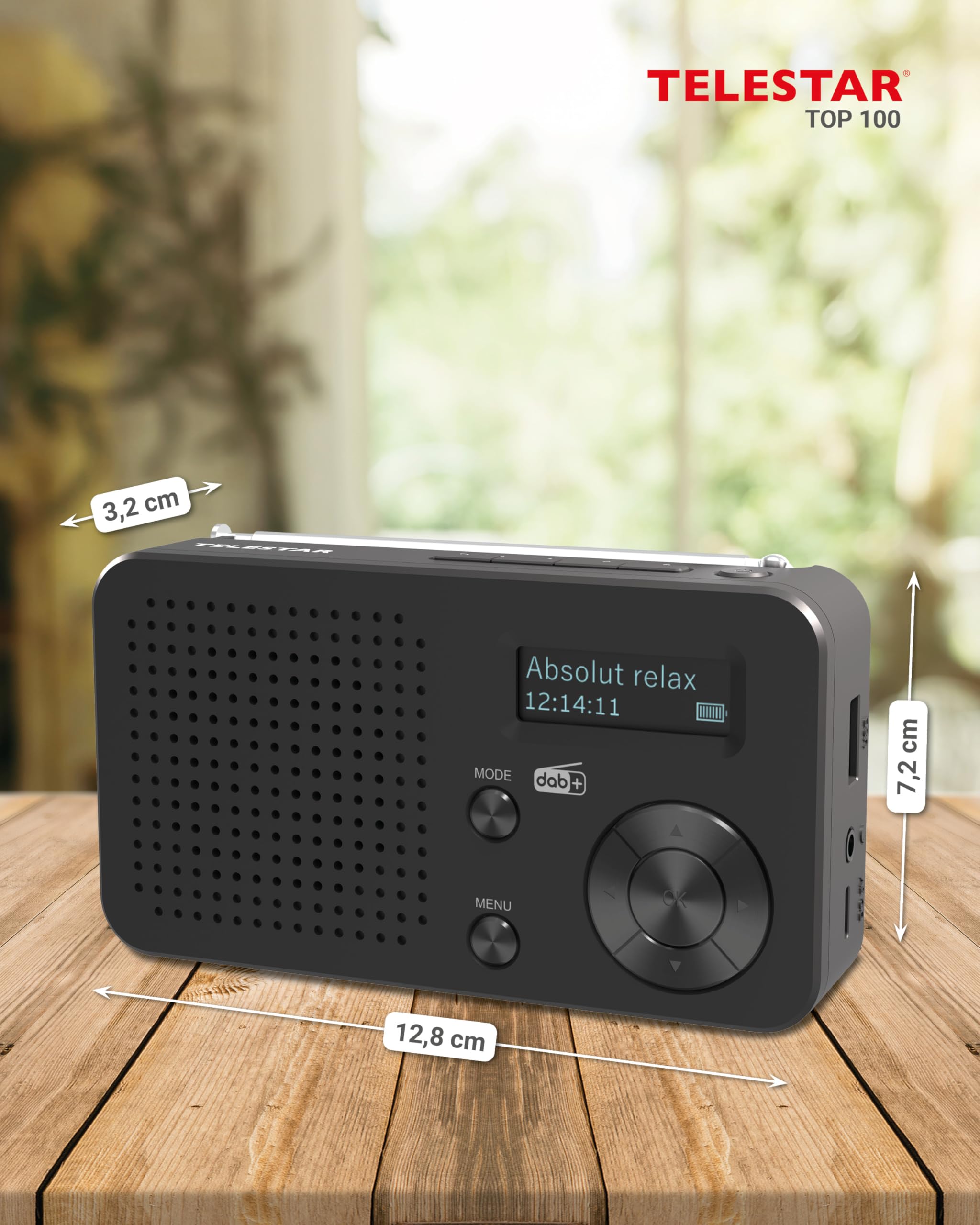 TELESTAR TOP 100 – Radio portatile DAB+/FM con batteria ricaricabile – Nero | Batteria sostituibile, fino a 15 h di autonomia, ricarica rapida, streaming Bluetooth e lettore USB