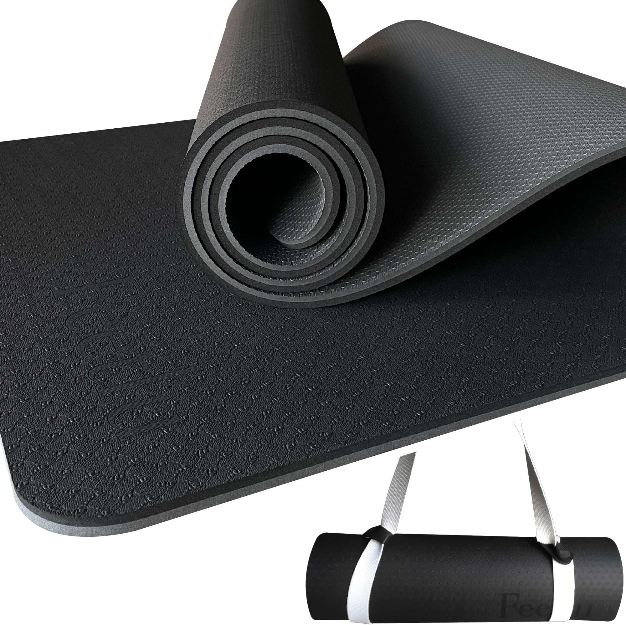 Yoga Mat with Strap – 10mm & 12mm Thick Yoga Mat, Non-Skid Dual Surface Workout Mat, Eco-Friendly POE Yoga Mats for Women Men Kids, Perfect Exercise Mat for Pilates, Yoga, and Floor Workouts, Includes Carrying Strap.