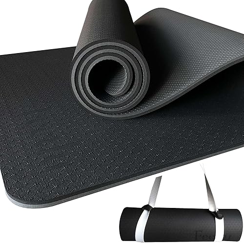 Esterilla de yoga extra gruesa con correa, 25 pulgadas (0.394 in), alfombrilla de entrenamiento antideslizante para yoga, pilates y ejercicios de