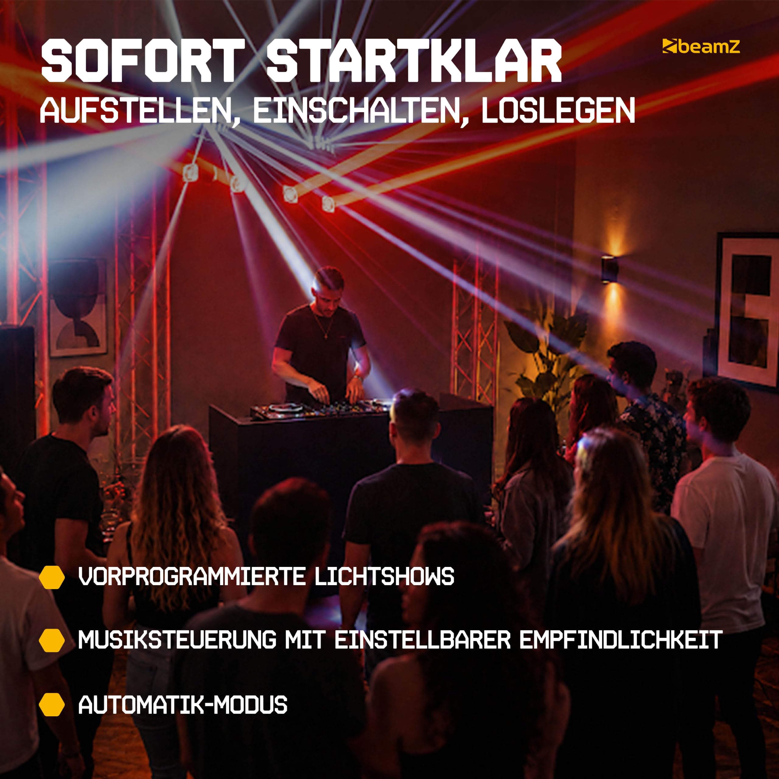 BeamZ ShowBar GO Ultra - LED Partybar, 4x Moving Head, LED Bar Wash Stroboskop, 2x Derbys - DMX Discolicht Partylicht Anlage, Disco Light DJ Equipment - Musikgesteuert, Fernbedienung & Halo-Ring