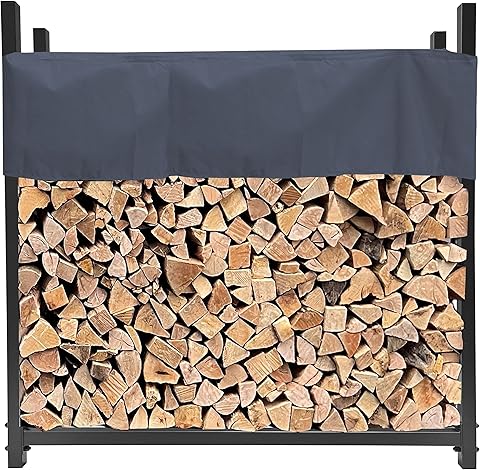 QUICK STAR - Estante para leña de Chimenea, Metal, Antracita, 113 x 25 x 115 cm, para jardín, leña, 0,5 m3, para apilar, Exterior con Funda, Gris