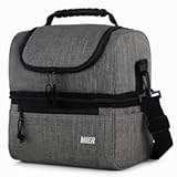 MIER Adult Lunch Box Insulated Lunch Bag Large Cooler Tote Bag for Men, Women, Double Deck Cooler (Grey, Large)