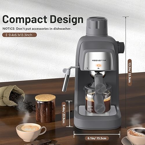 Miniatura 6 de KEENSTAR 3.5Bar Espresso Machine with Milk Frother, 800W Compact Espresso and Cappuccino Machine with Preheating Function, 4 Cup Espresso Maker for