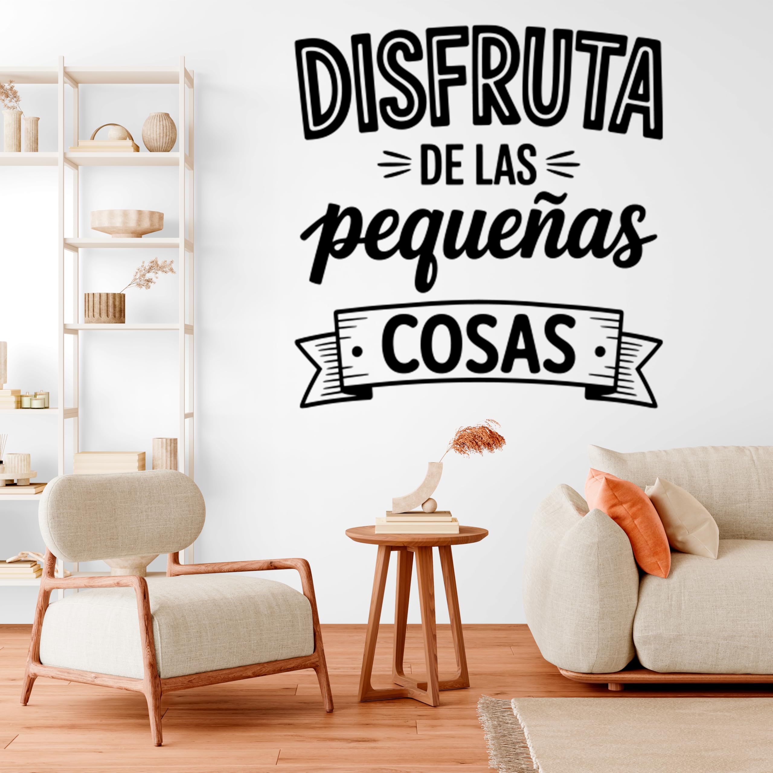 Vinilo Decorativo de Pared con Frase Inspiradora "Disfruta de las Pequeñas Cosas" | Adhesivo para Hogar, Salón o Dormitorio | Pegatina con Mensaje Positivo (Negro, 120 x 115 cm)