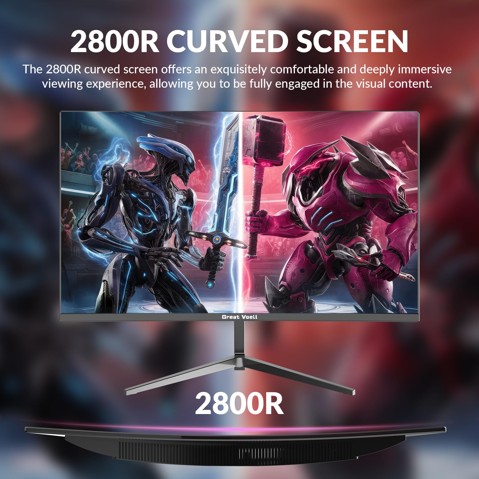 Great voell 24 pollici gaming Kurve monitor 1080P, 100HZ, Anti-Blue Light Eye Protection, compatibile VESA-75 * 75mm, inclinabile, con FreeSync, supporto HDR, HDMI, 16:9