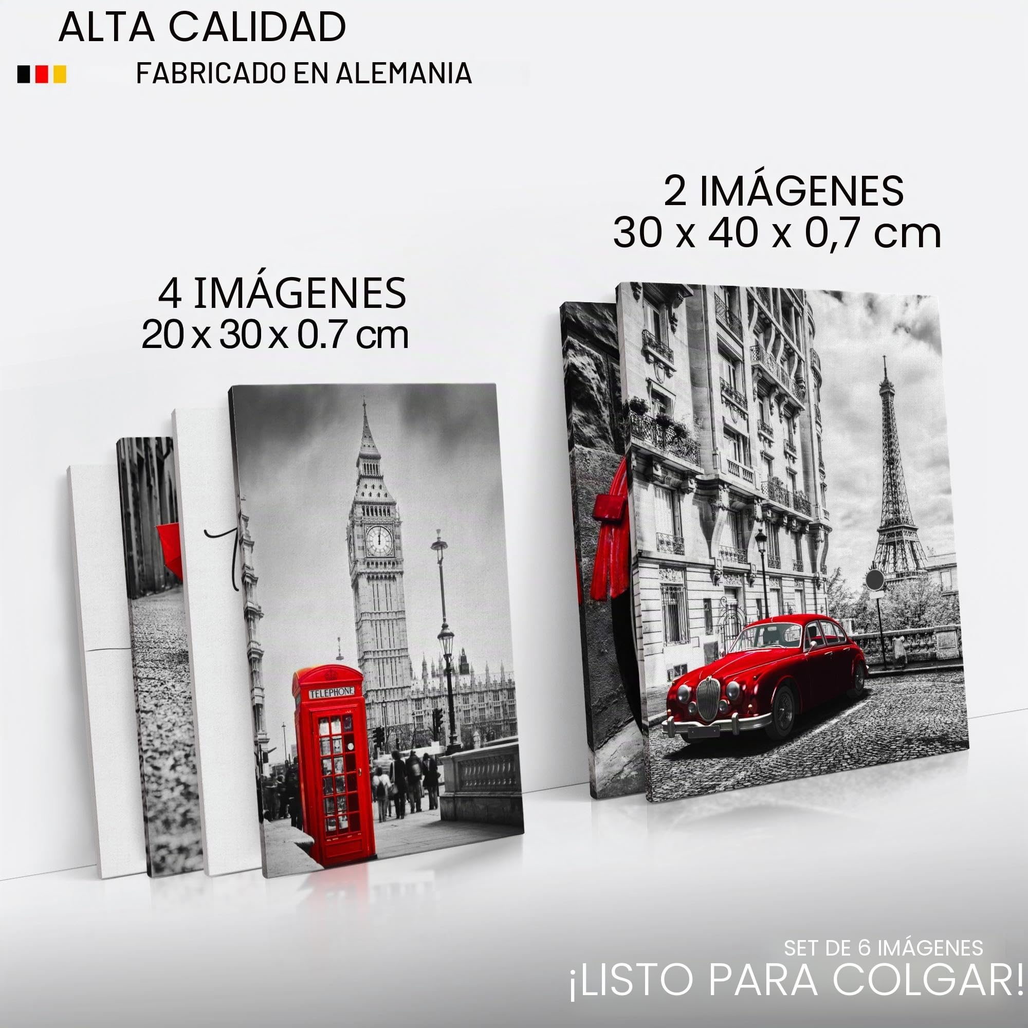 Cuadros Londres Paris Ciudades - CON ESTILO, SIN NECESIDAD DE MARCO - Moderne Collage Negro Rojo - Salón Dormitorio - N024563a