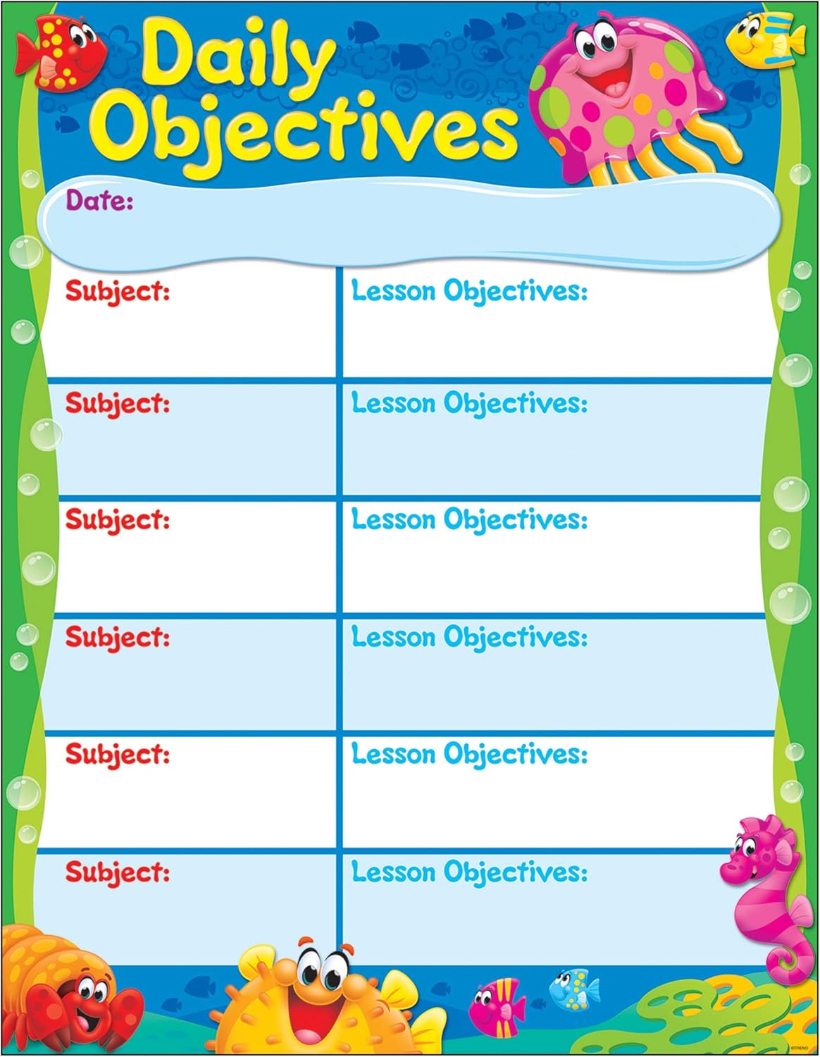 Amazon.com: Daily Objectives Sea Buddies® Learning Chart : Office Products