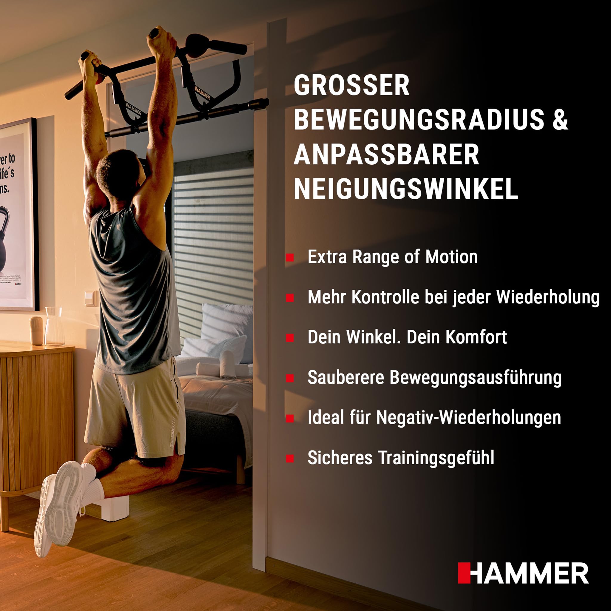 HAMMER Barra per trazioni, impugnatura multiuso, facile da appendere, 5 possibilità di impugnatura, maniglie integrate per boulder, angolo di inclinazione regolabile, portata fino a 150 kg