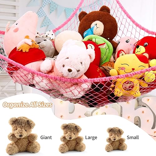 Miniatura 4 de G-Helper - Hamaca de juguete gigante de 70 pulgadas, red colgante para animales de peluche, red de juguetes de esquina para dormitorio de niños,
