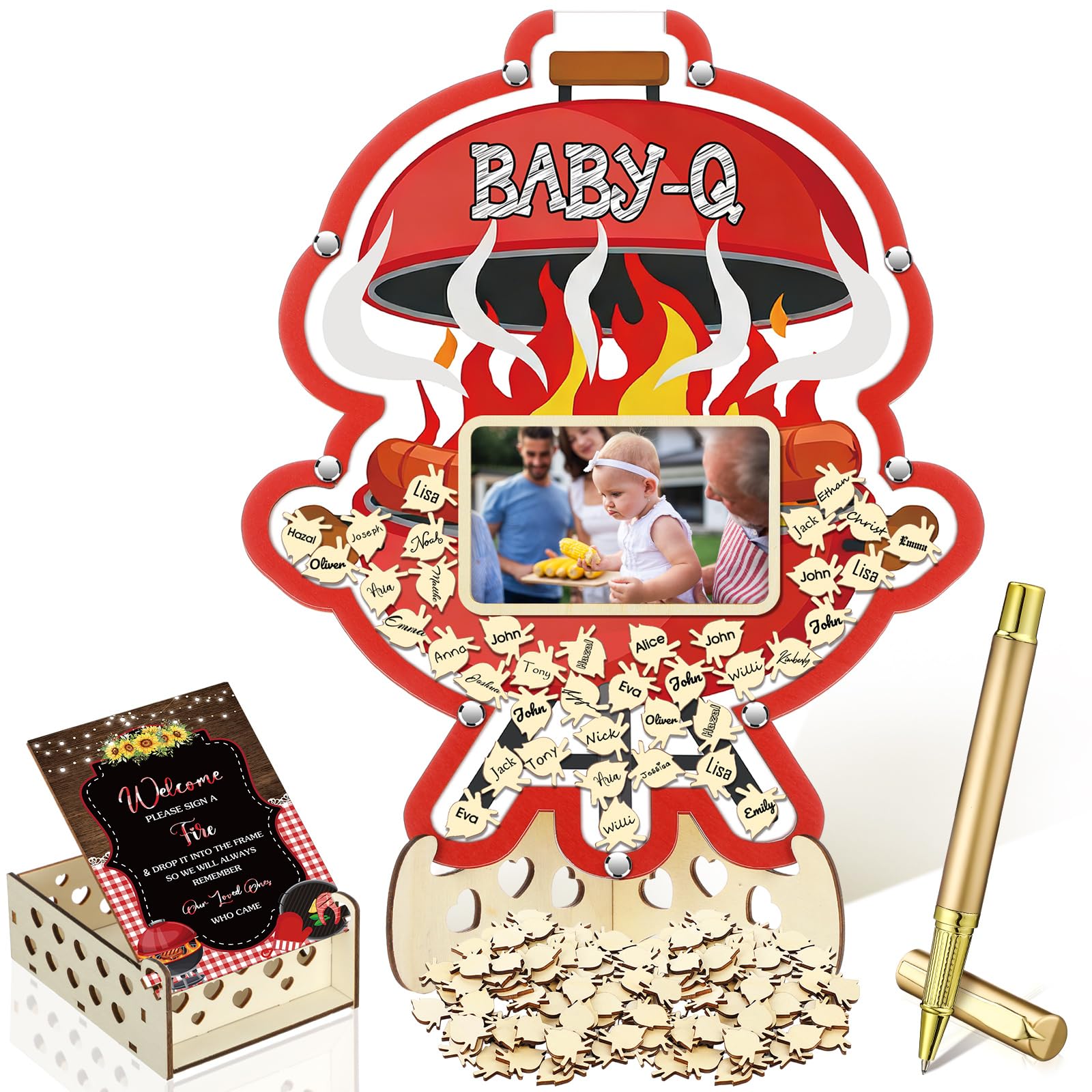 Wenqik 63 Pcs BBQ Baby Shower Guest Book,Red