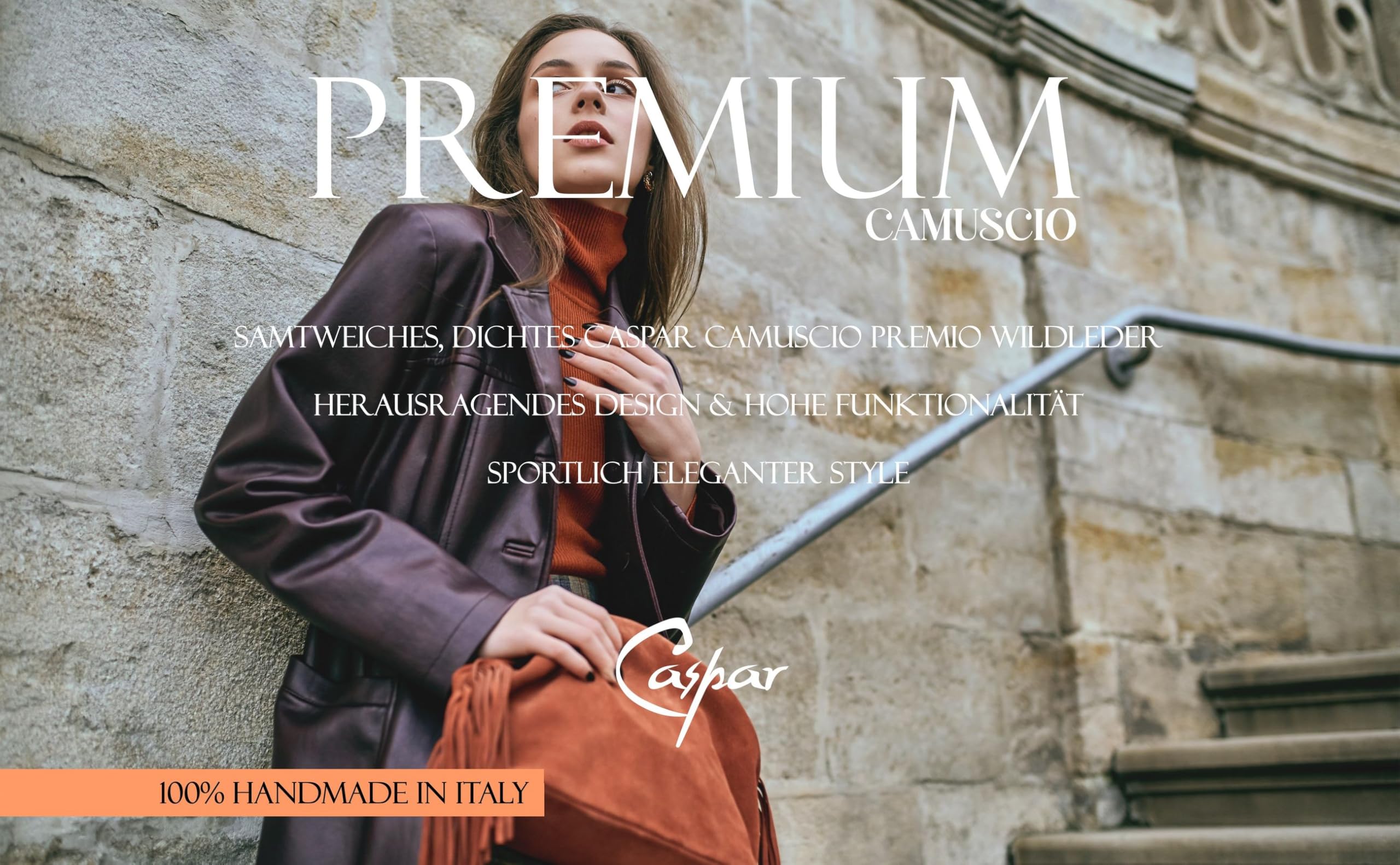 Caspar Große Damen Veloursleder Schultertasche Samtweiche Beuteltasche aus Leder - PREMIUM LINE - Modell No.618 - Made in Italy