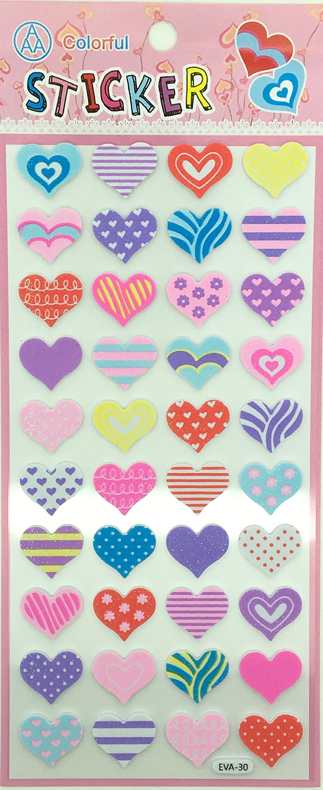 Partyerasers Kawaii Cute Foam Stickers - Colourful Heart Shapes