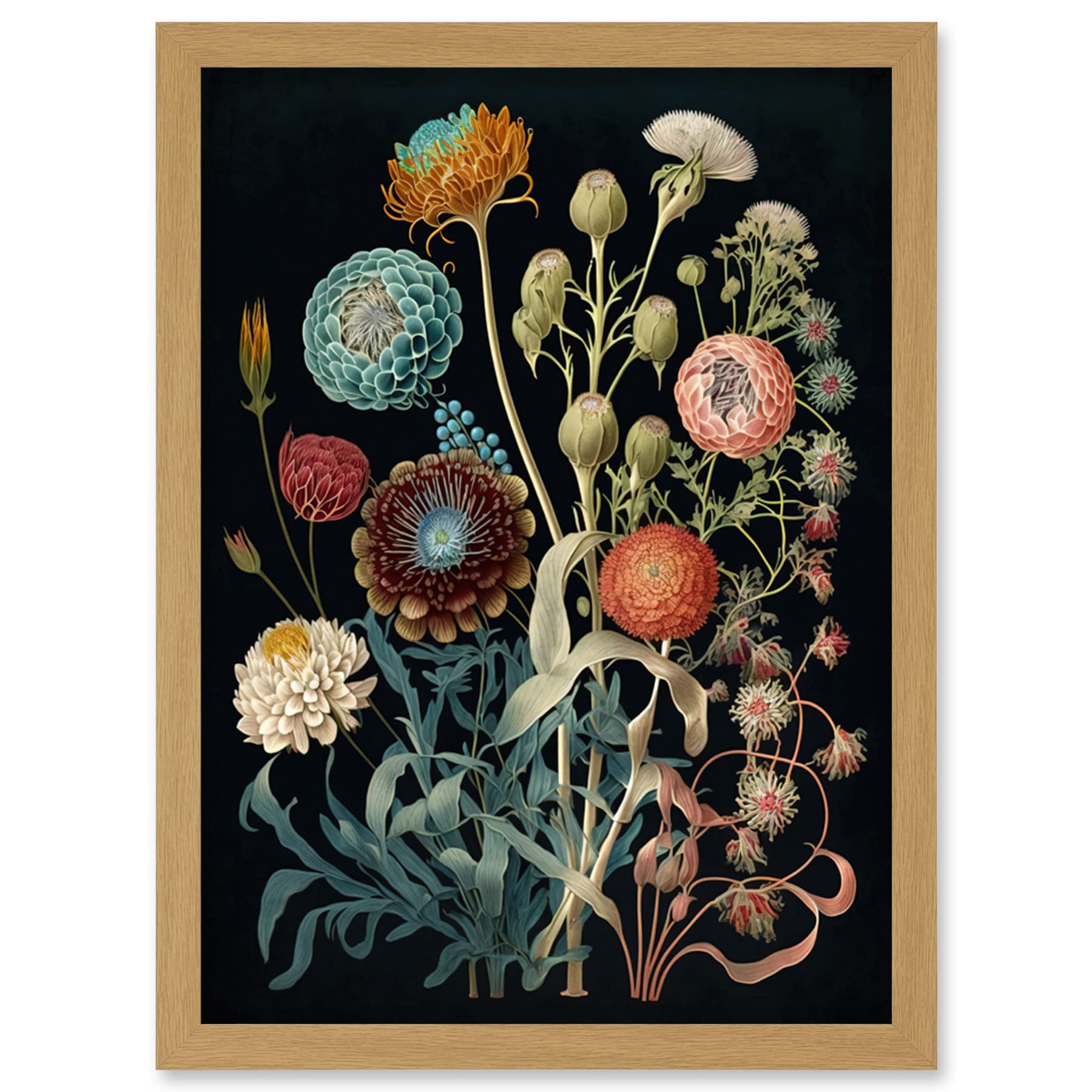 Watercolour Painting Print - Ernst Haeckel Style Botanical Plant Study - Framed Wall Art A4 - Artery8