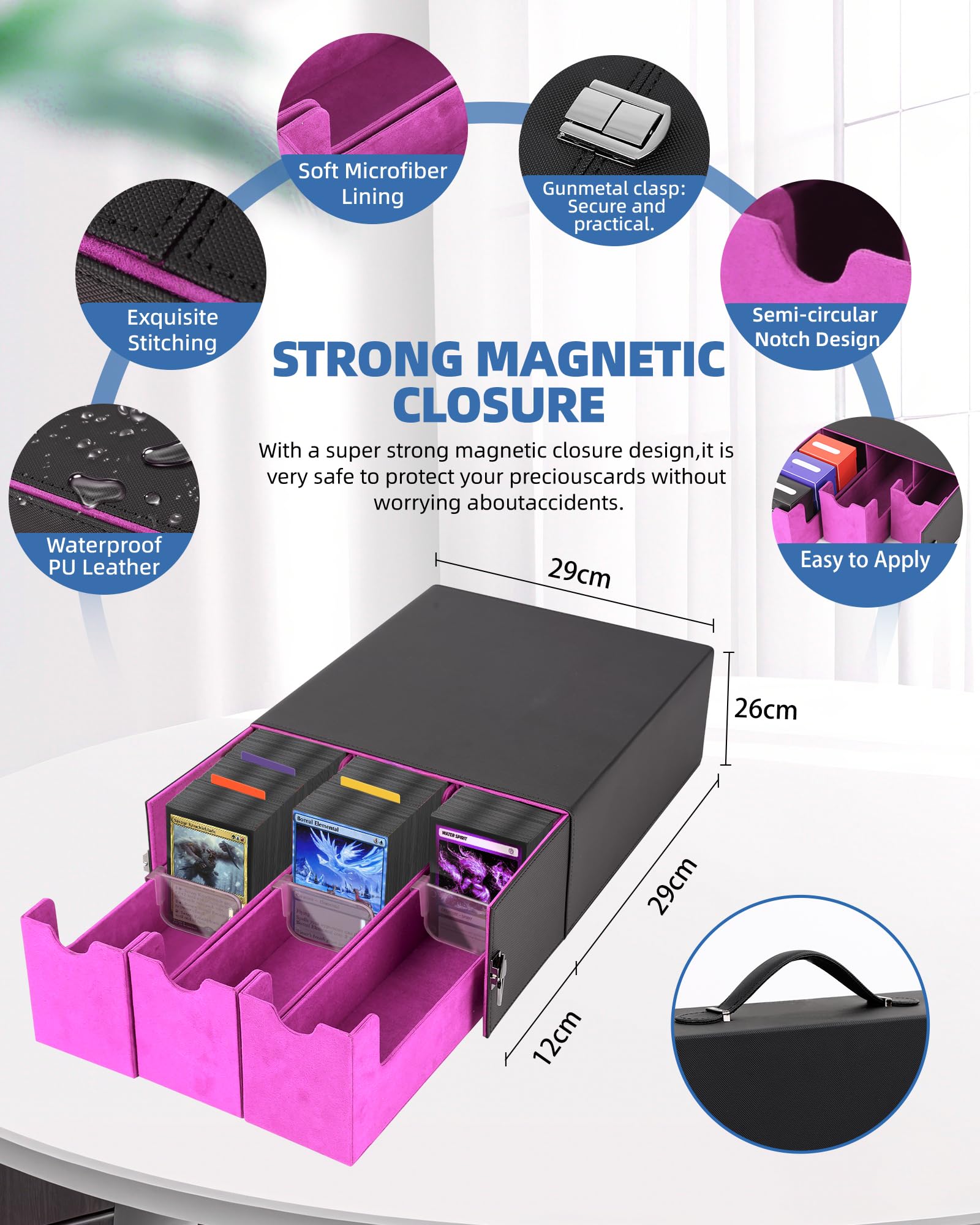 Heypappy Trading Card Storage Box 2400+ Capacity, Includes 3 PP Cases & Handle, 24 Colorful Dividers & 6 Card Supporters - Image 4