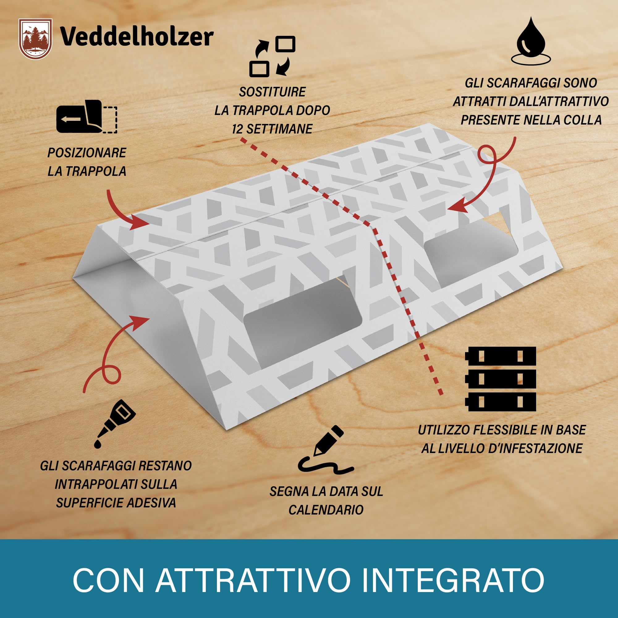 Veddelholzer XXL 2 in 1 trappola per scarafaggi divisibile con esca integrata Attrattivo 30 pezzi Trappola efficace contro tutti i tipi di scarafaggi Non tossica