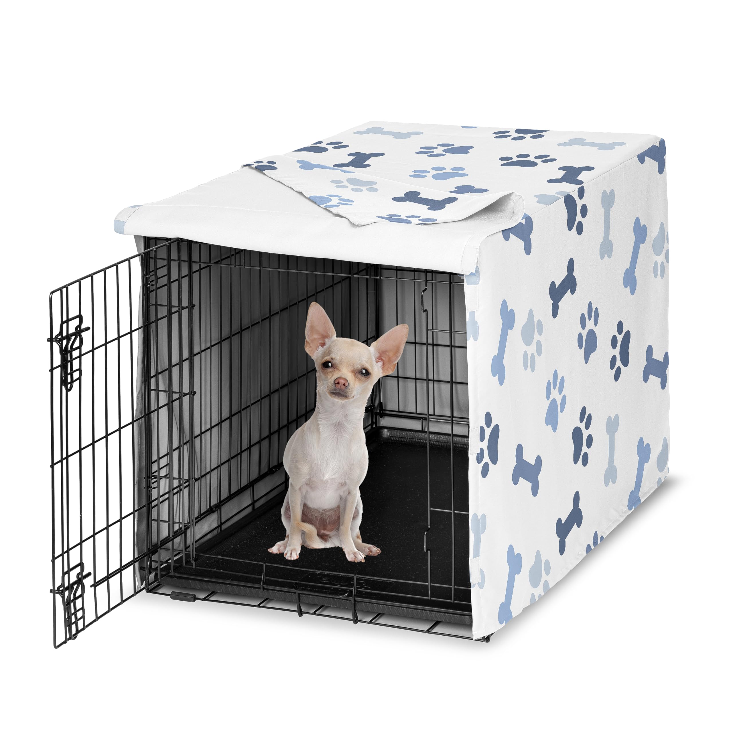 Sweet Jojo Designs 24in. Small Dog Crate Cover (Bones and Paw Prints) for Boys Pet Cage, Kennel Covers (Modern, Cartoon, Doggy, Puppy, Neutral, Paws