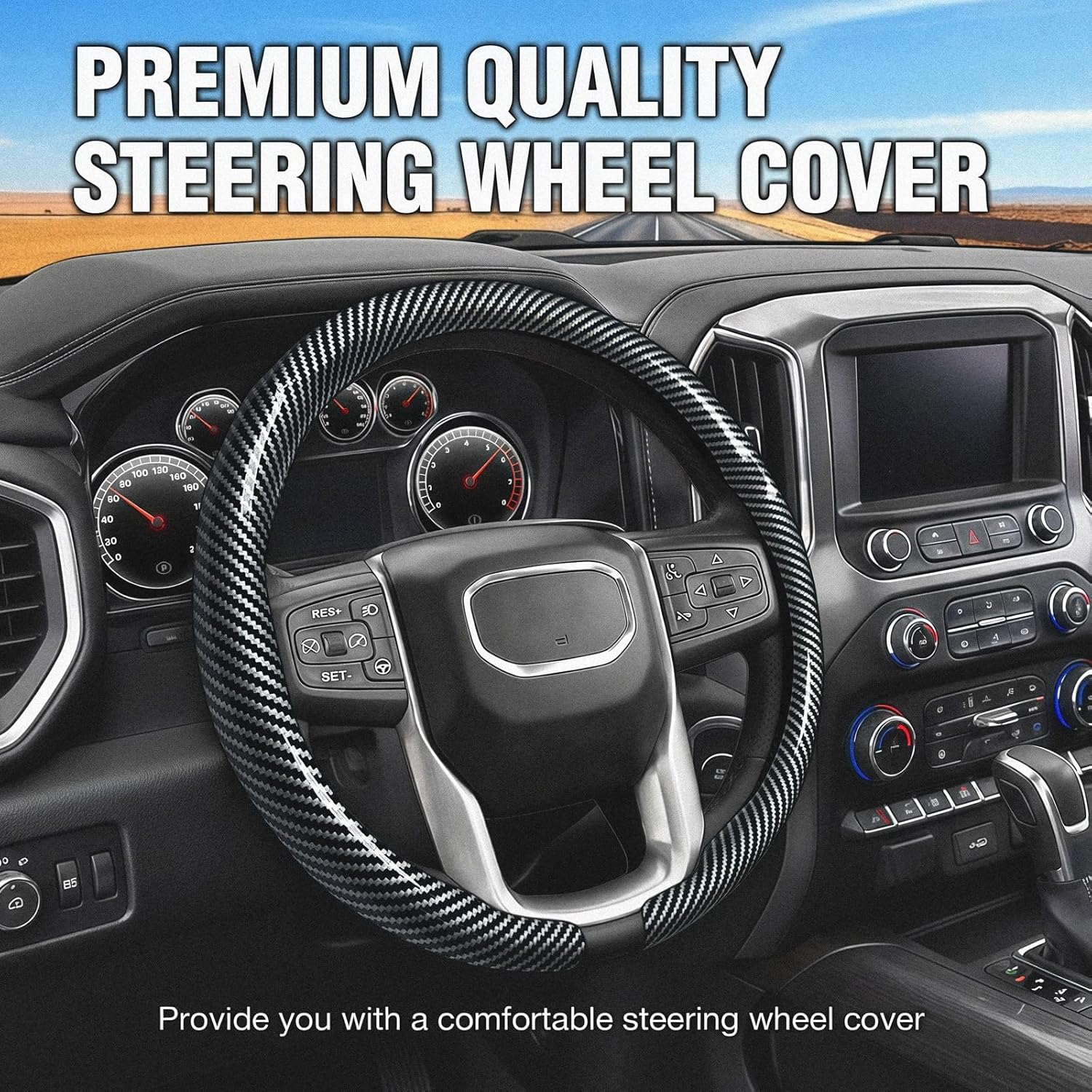 Car Steering Wheel Cover for Ford Crown Victoria 1993-2010, Car Accessories Steering Wheel Cover for Women Men, Carbon Fiber Anti-Slip Comfortable Grip, O & D Shape Standard Size (14.5"-15" - Gray)