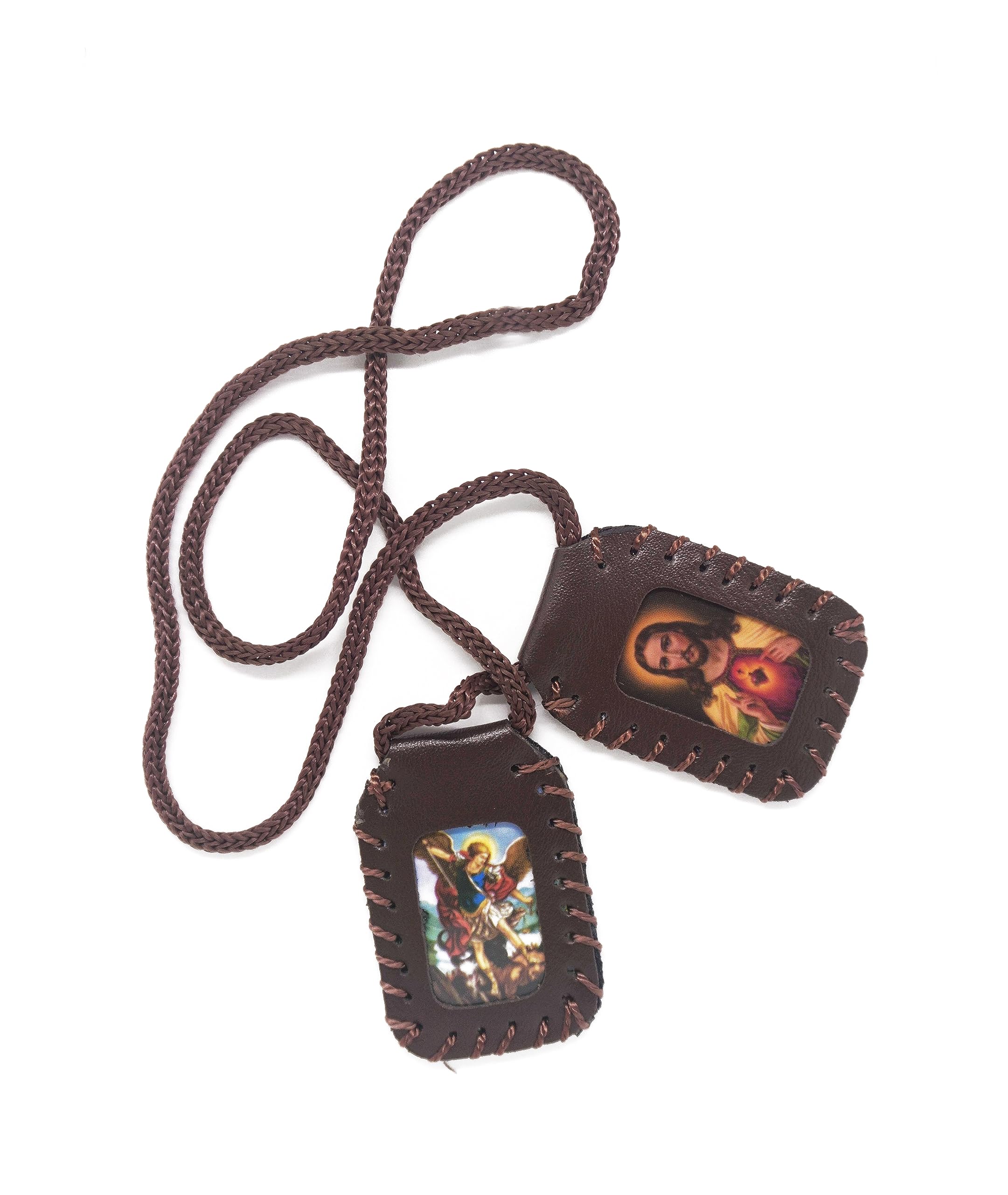 GenericZaraleas Scapular of the Sacred Heart of Jesus, Virgin of Carmen & Guadalupe, St. Michael. Leather Finish. 4cm x 5.5cm