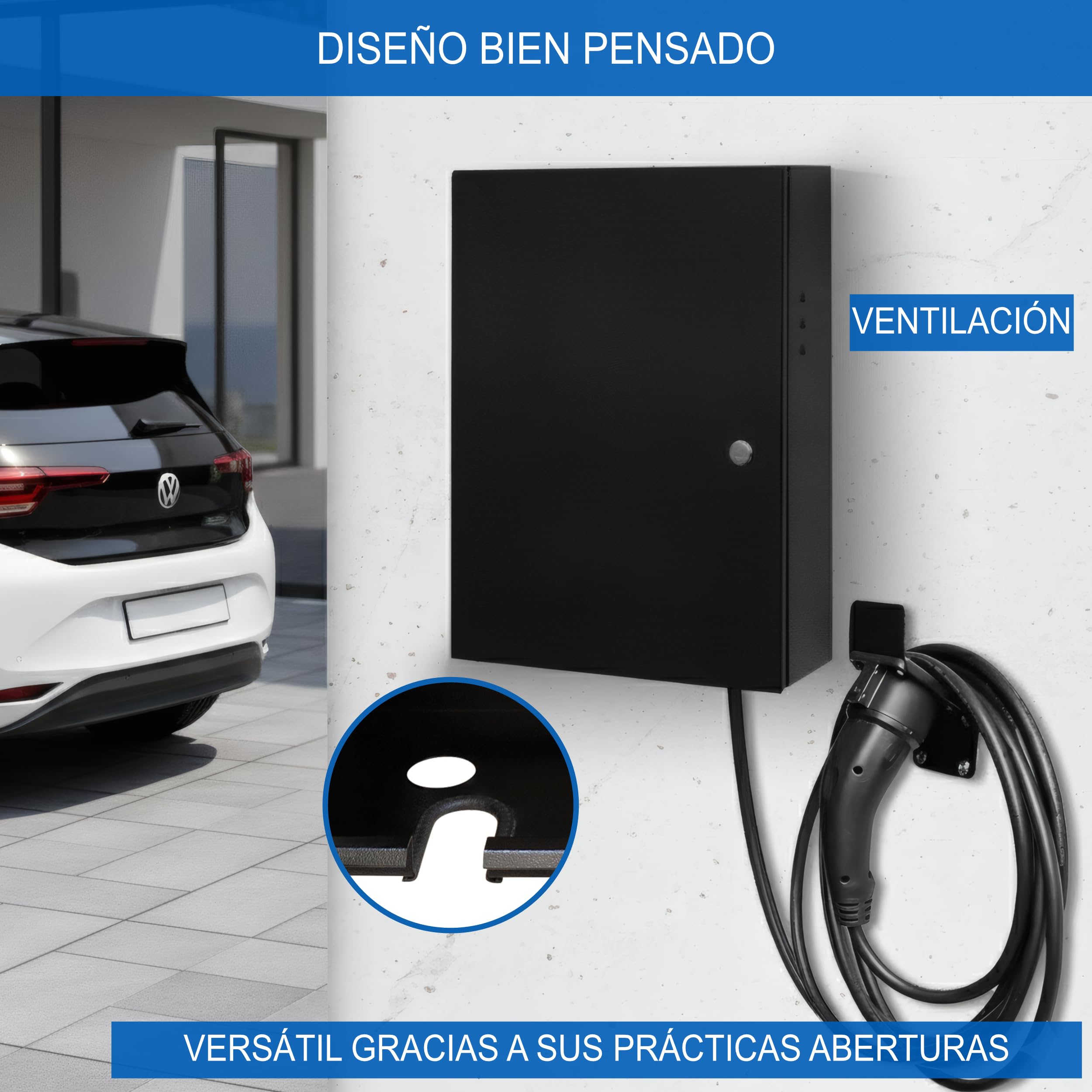 Armario de protección climática para Wallbox con soporte para cables - Caja de protección para Wallbox - Protección contra lluvia, nieve, polvo y UV para estación de carga EV - Armario de
